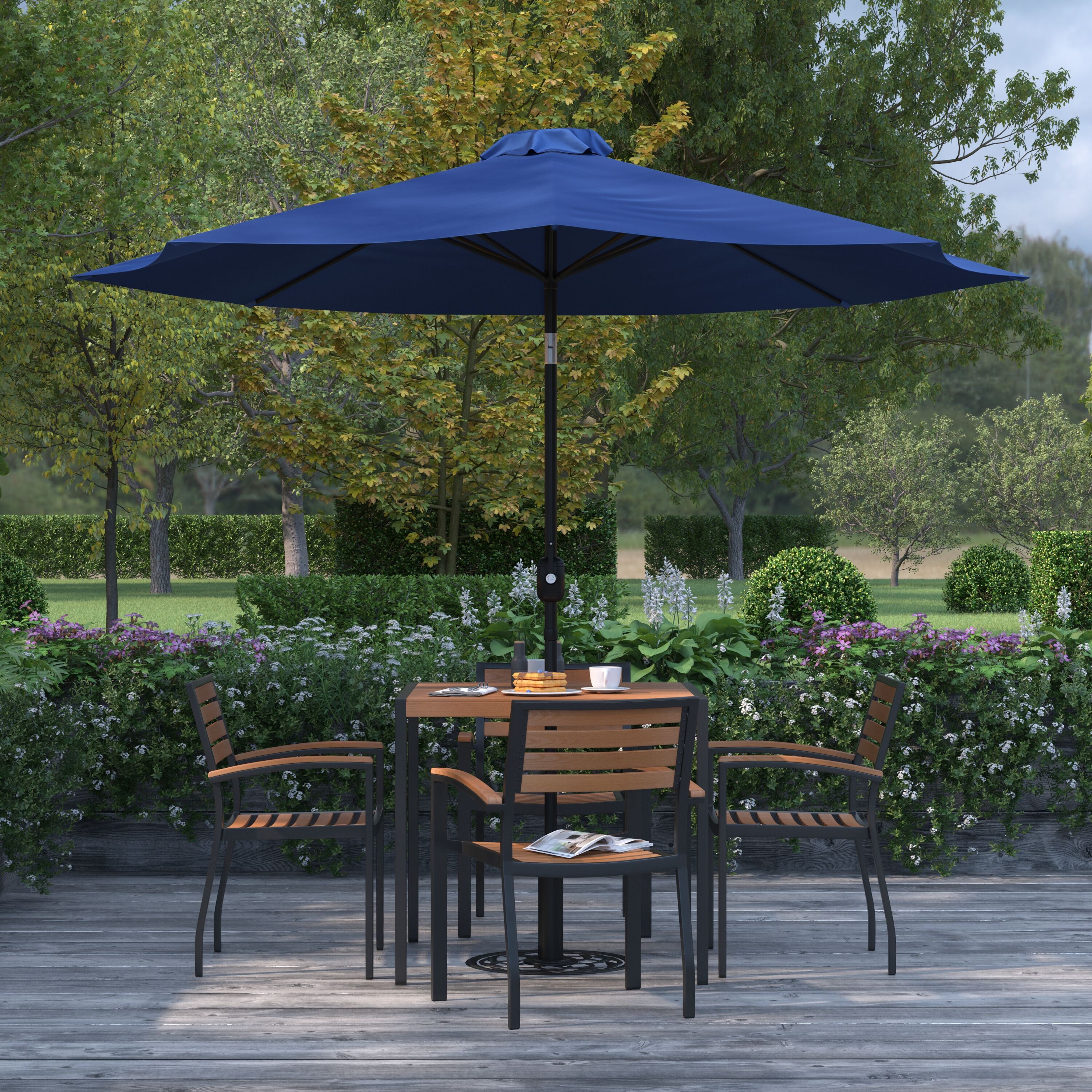 Merrick Lane - Bali Navy 9-ft Round UV Resistant Outdoor Patio Umbrella With Height Lever And 33°...