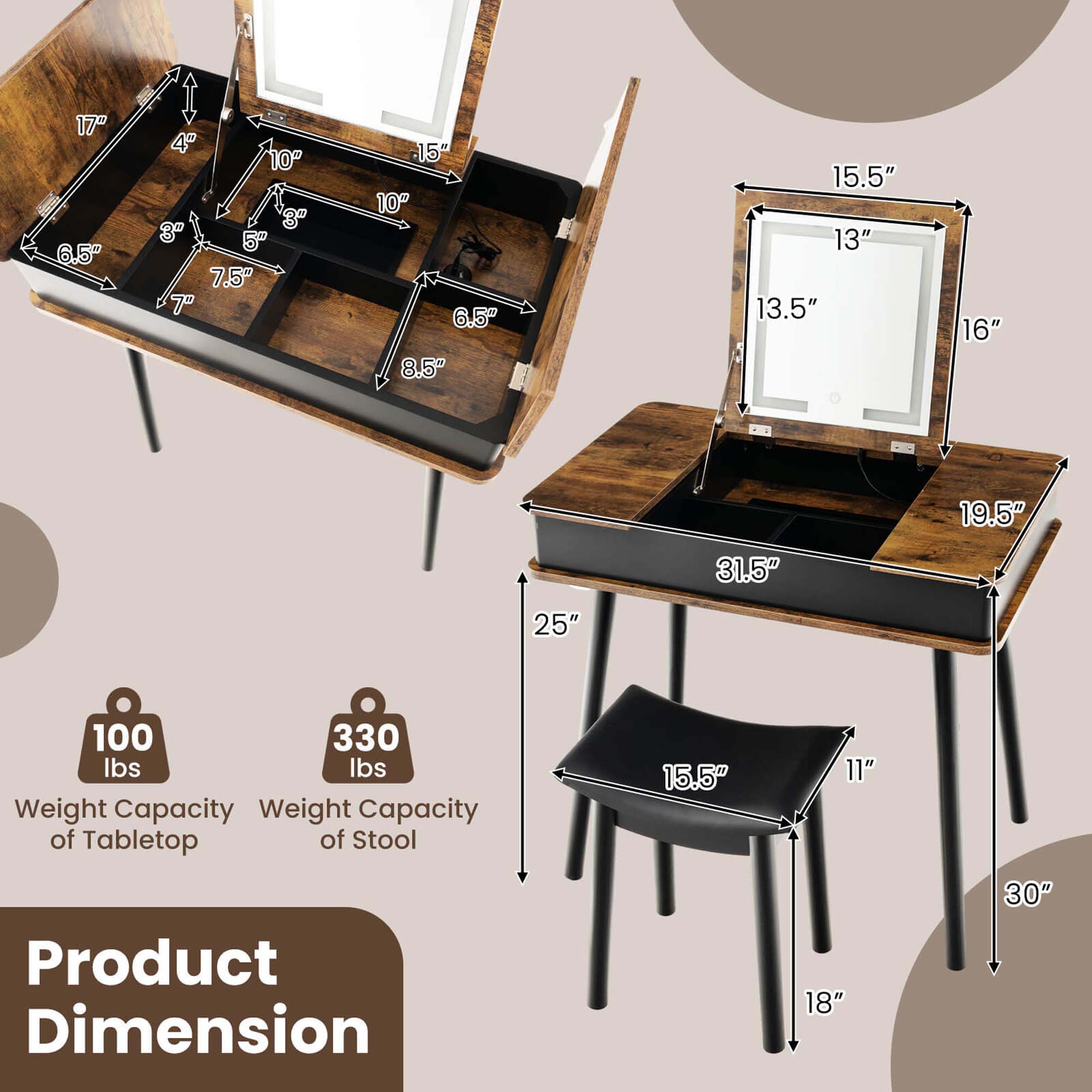 Costway CSHY000047 Bedroom-Vanities - View #3