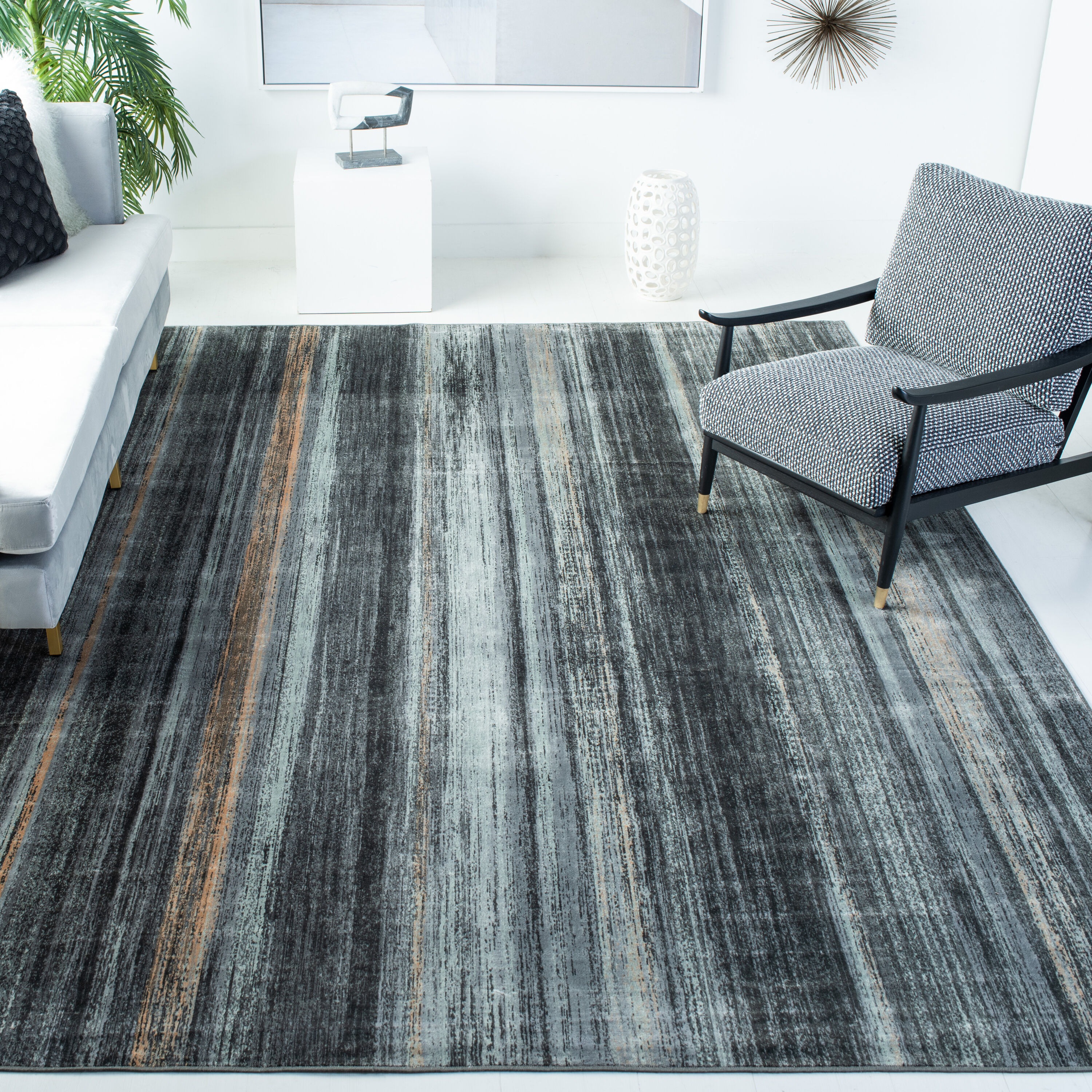 Safavieh VTG172-2330-9 Vintage Ombre 9 x 12 (ft) Loomed Synthetic Charcoal/Purple Rectangular Indoor Distressed/Overdyed Area rug