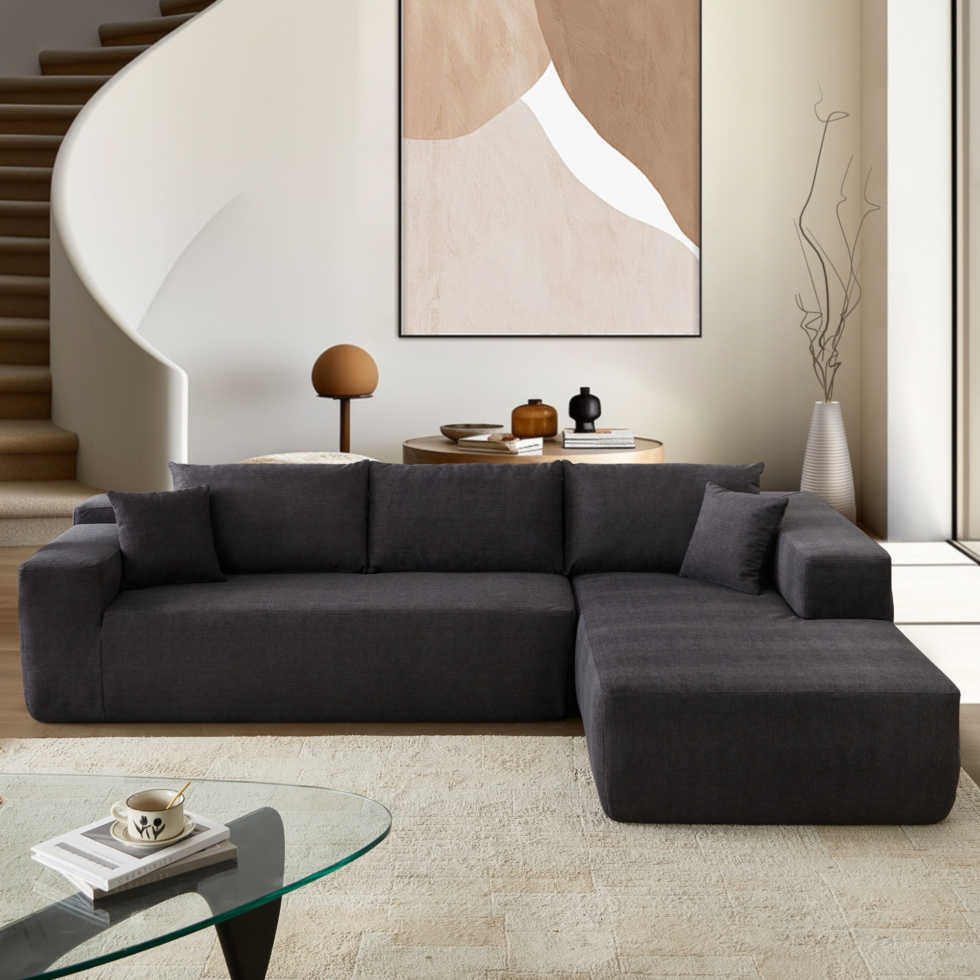 weaxty HMB2V420R Silvia 103.55-in W Modern Black Corduroy Sectional