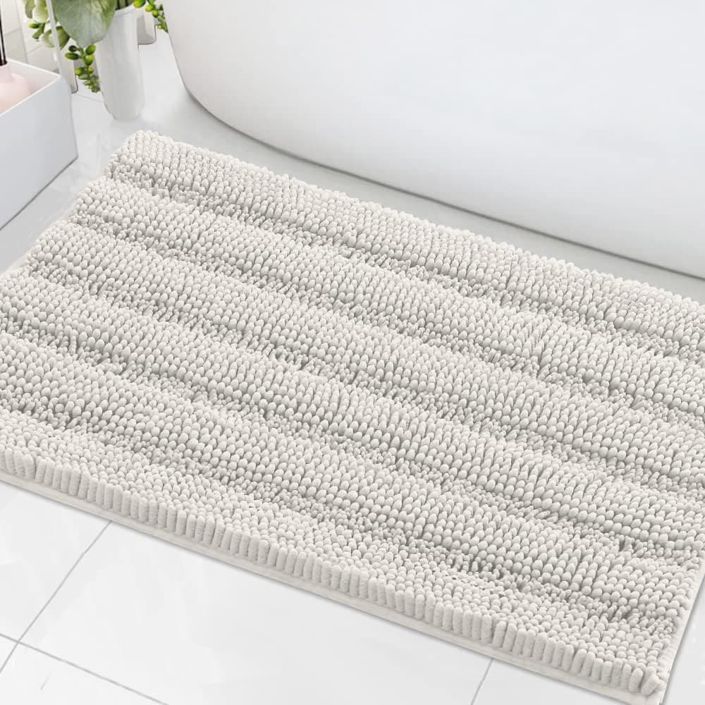 H.Versailtex  Cream Chenille Bath Rug Extra Thick Striped NonSlip Mat 24 x 36 Single Piece