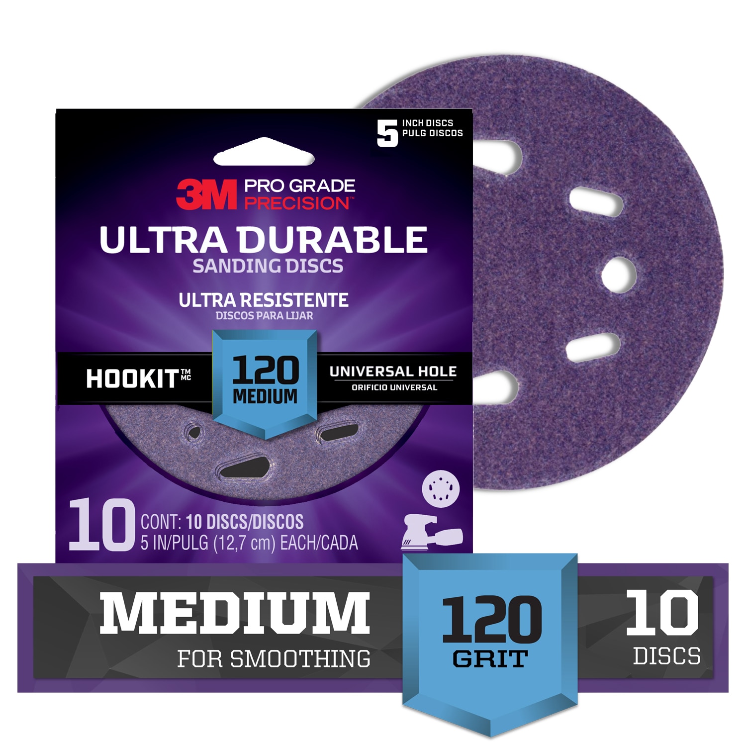 3M DUH5120TRI-10I PRO Grade Precision Fine 120 -Grit Disc Sandpaper 5-in W x 5-in L 10 -Pack