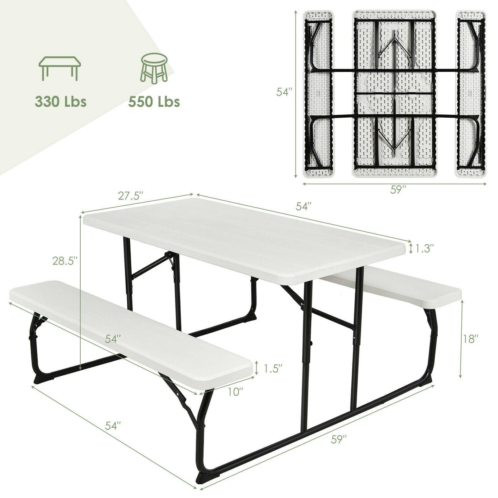 Clihome Outdoor Folding Picnic Table Bench Set With Wood-like Texture ...