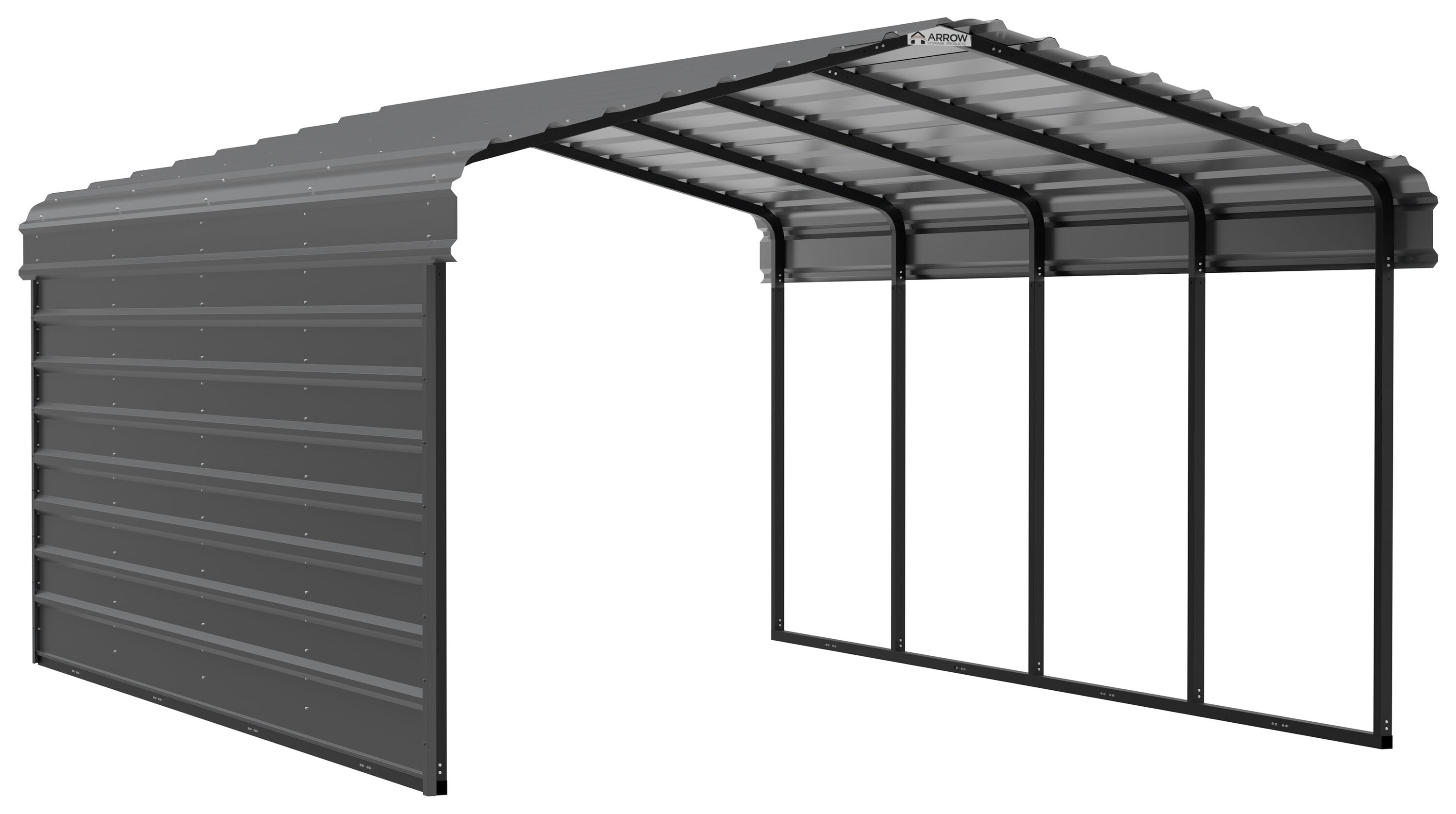 Arrow CPHC122007ECL1 12-ft W x 20-ft L x 7-ft H Charcoal with 1 Side Wall Kit Metal Carport with Metal Roof