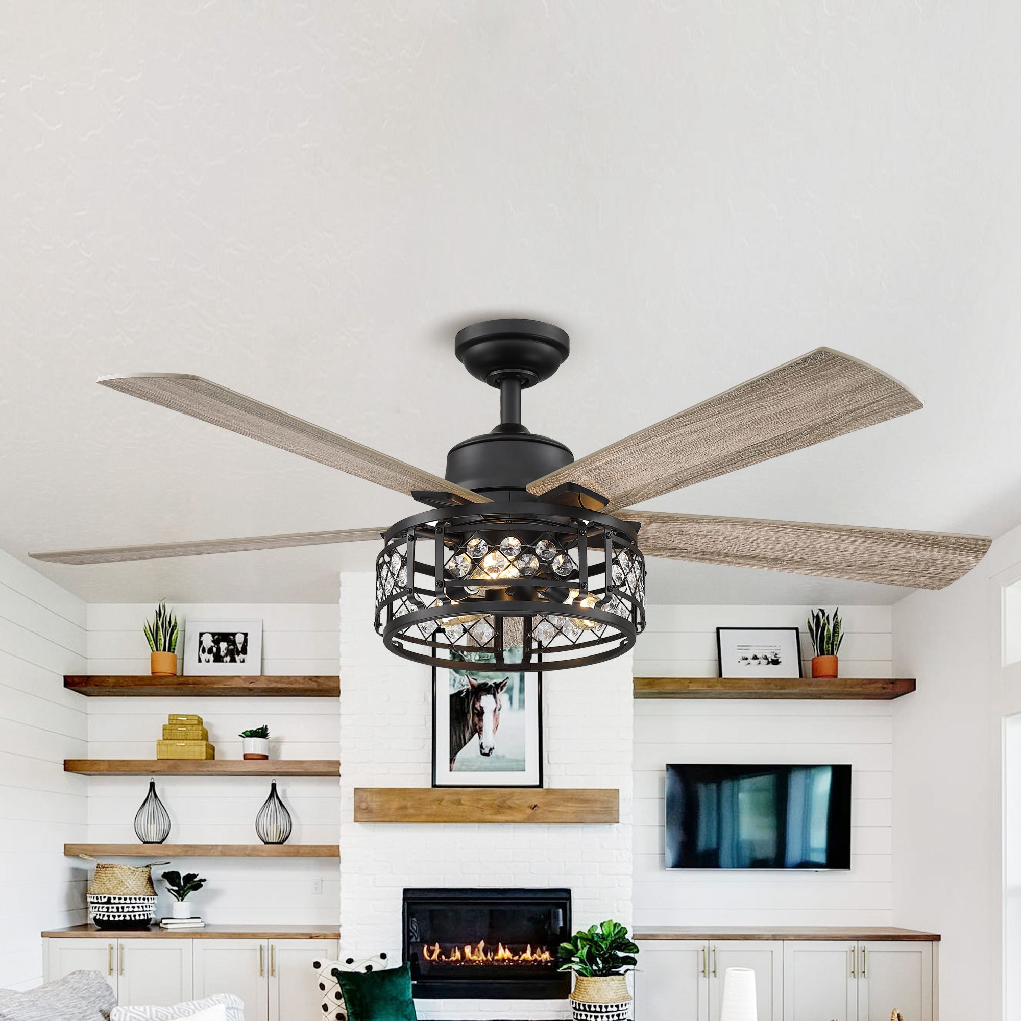 Parrot Uncle F6106110V 52-in Oil rubbed bronze with Oak Blades Cage Ceiling Fan With Light - Remote Included ( 5 -Blade )