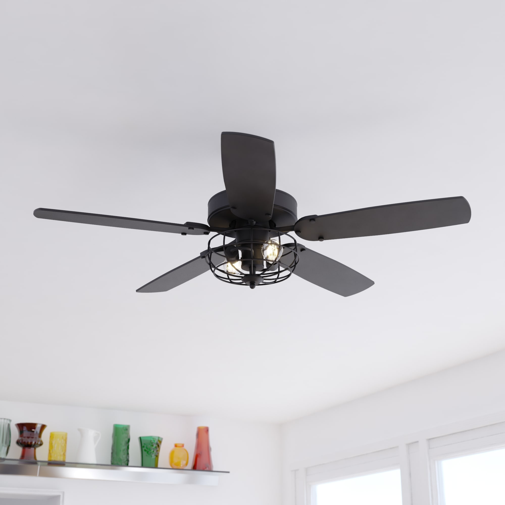 JONATHAN Y Asher Industrial Rustic 52-in Forged Black Indoor Propeller  Ceiling Fan with Light and Remote (5-Blade) in the Ceiling Fans department  at