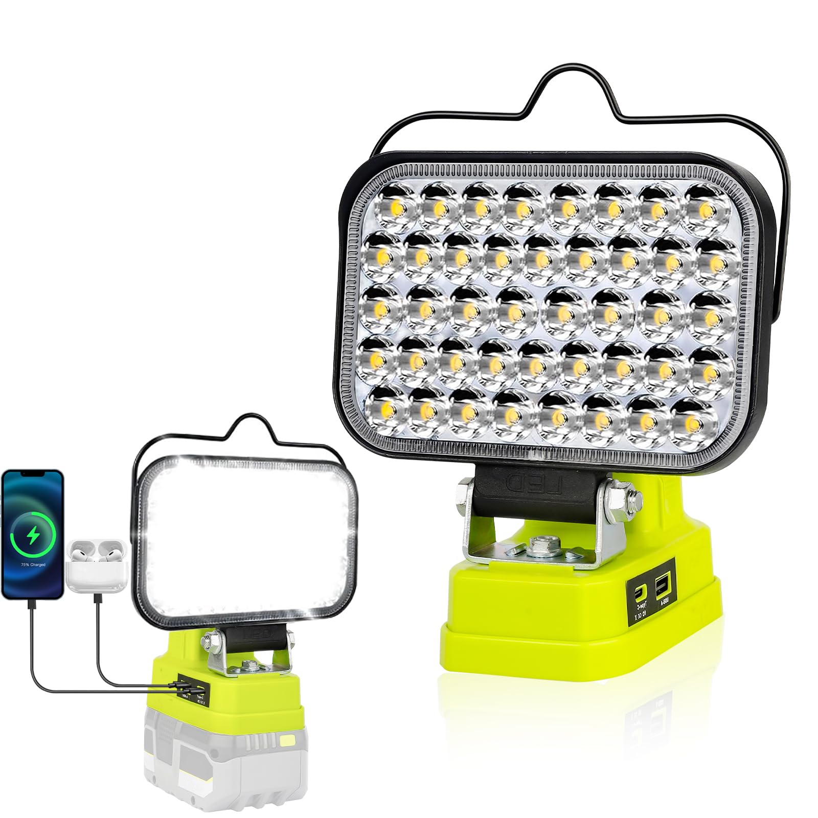 ITOPFOX  Work Light for Ryobi 18V power cell 84W 8000LM Portable Cordless Floodlight with USB and Type C Charging Port for Emergency Lighting LED