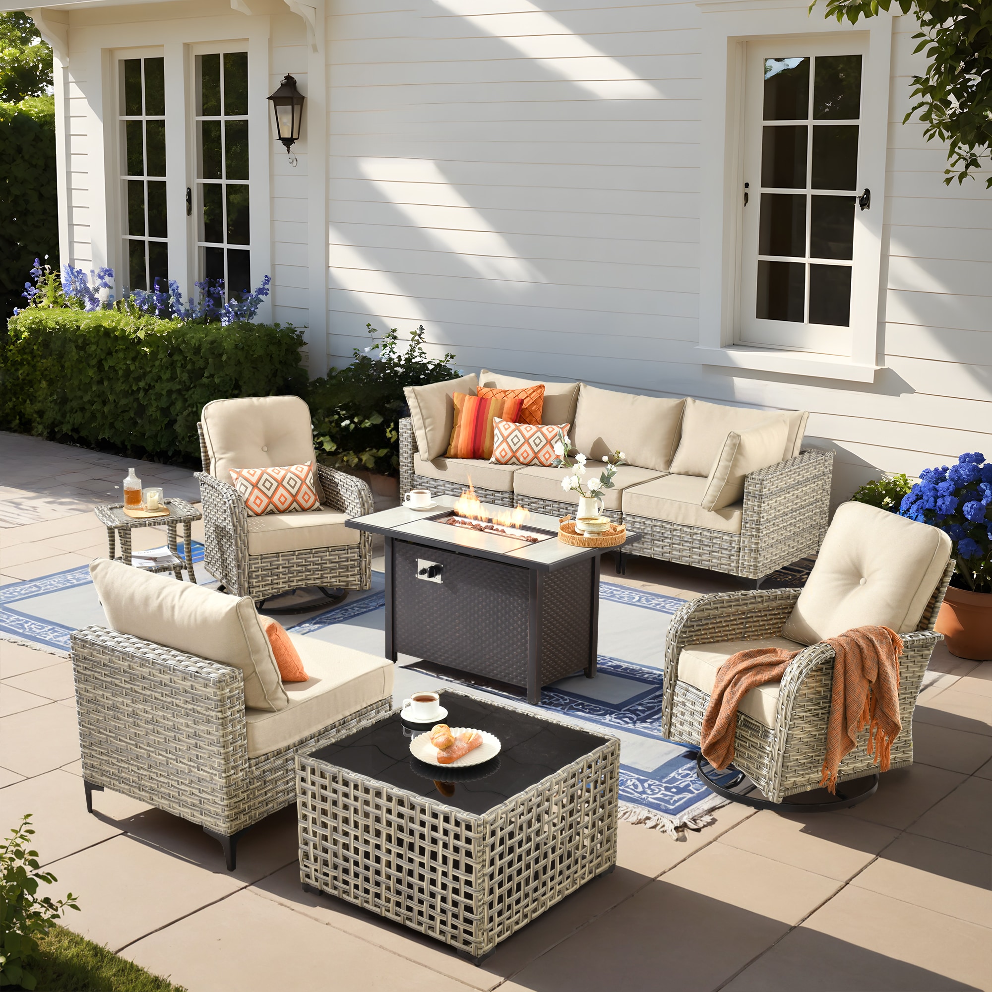 ALTRIGUS 6LCFP03VYZSKT609AL 9 -Piece Wicker Patio Sofa Conversation Set with Beige Cushions