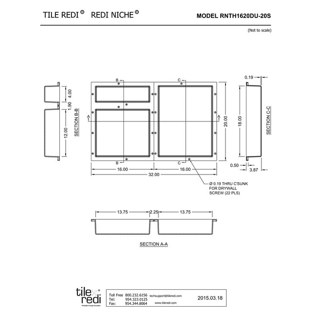 Tile Redi Niche Recessed Triple Horizontal Shower Wall Shelf, 32-in W x ...