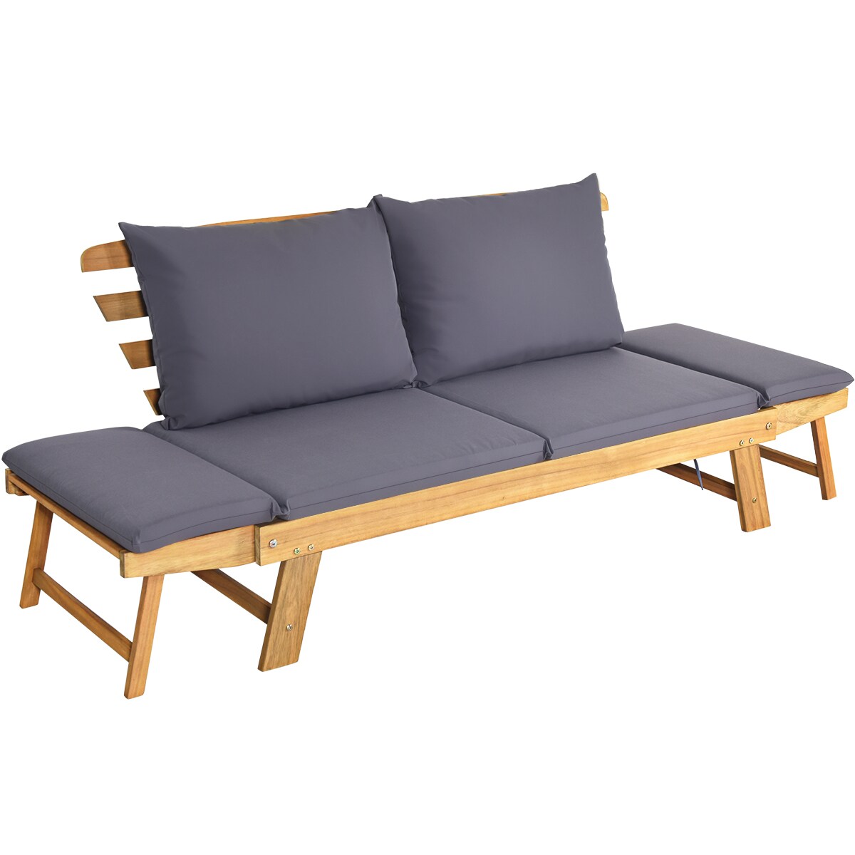 Hassy Hoofd gemeenschap Goplus Rattan Outdoor Daybed with Gray Cushion(S) and Acacia Frame in the  Patio Sectionals & Sofas department at Lowes.com