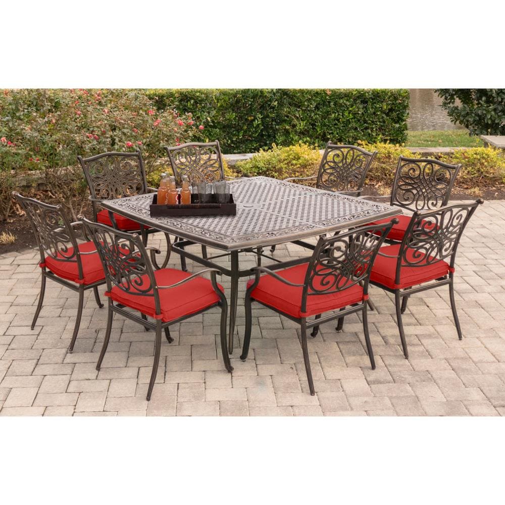 Hanover Traditions 9-Piece Bronze Patio Dining Set Aluminum Square ...