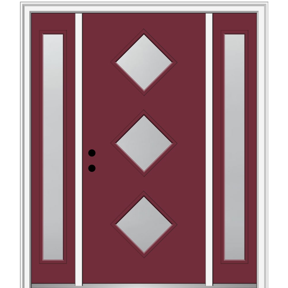 MMI DOOR ZZ350347R 64-in x 80-in x 6-9/16-in Fiberglass Pulse lite Right-hand inswing Burgundy Painted Prehung Front Door with Sidelights with Brickmould Insulating core
