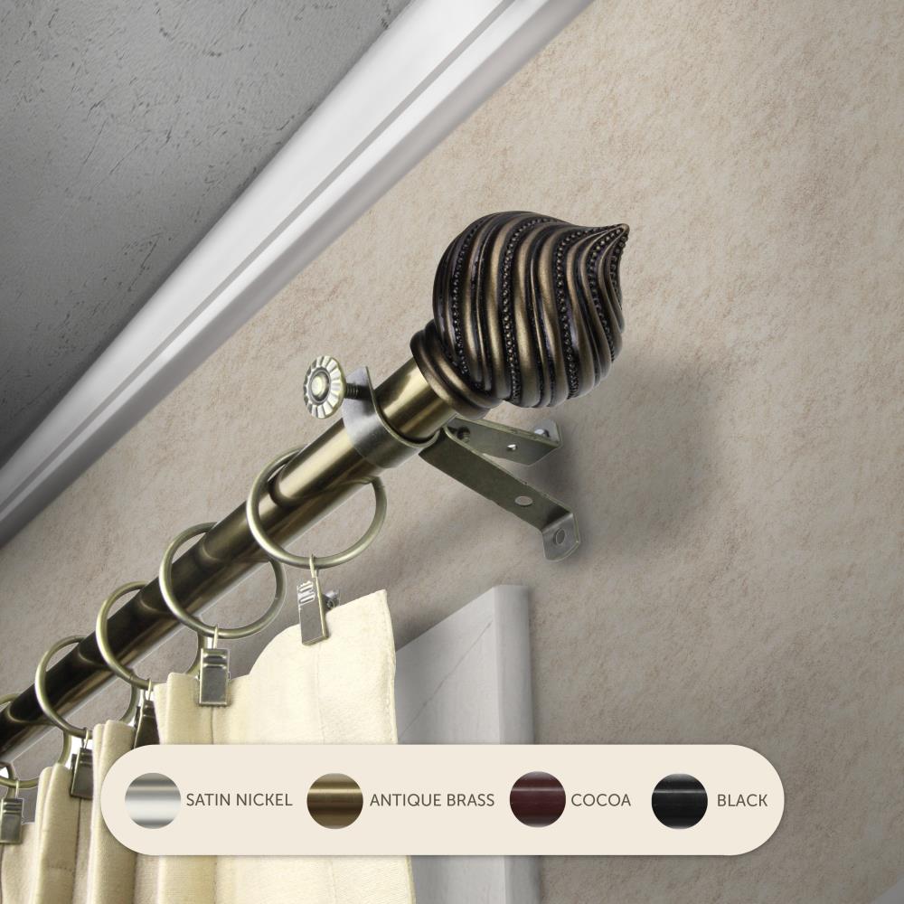 Hart & Harlow L4893-284 13/16-in Sergio 28-in to 48-in Antique Brass Steel Single curtain rod with Finials