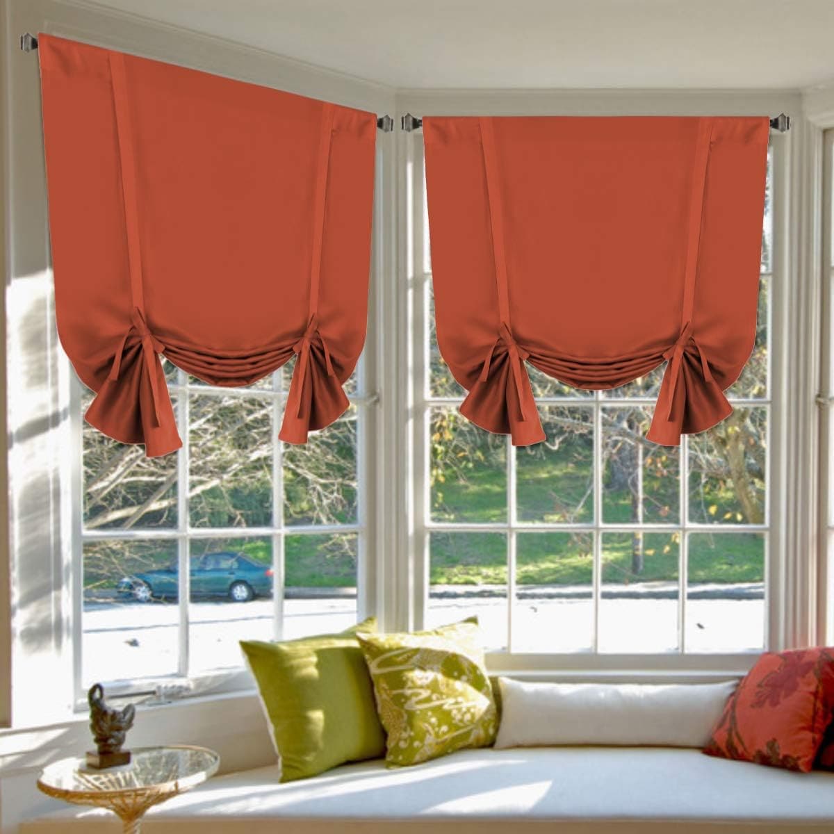 H.Versailtex  Orange TieUp Valance Short Rod Pocket Roman Balloon Curtain 42 x 63 in