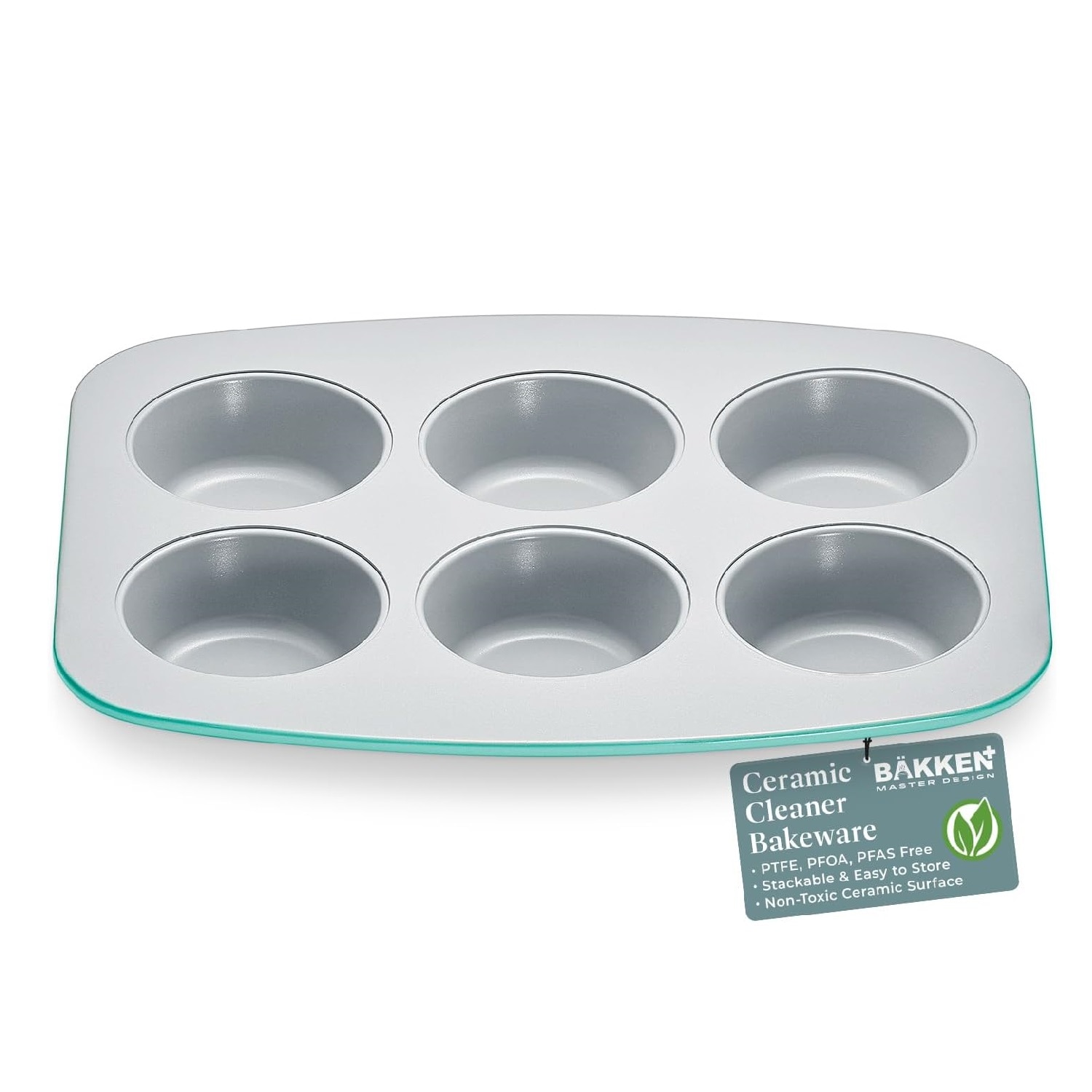 Bakken Swiss 6 Cup Cake Muffin Pan Set Aluminized Steel with Ceramic Non Stick Coating PFOA and PFAS Free Non Toxic Heavy Duty Bakeware for Baking and Muffins Teal #SBKCRSTBKTELMUF