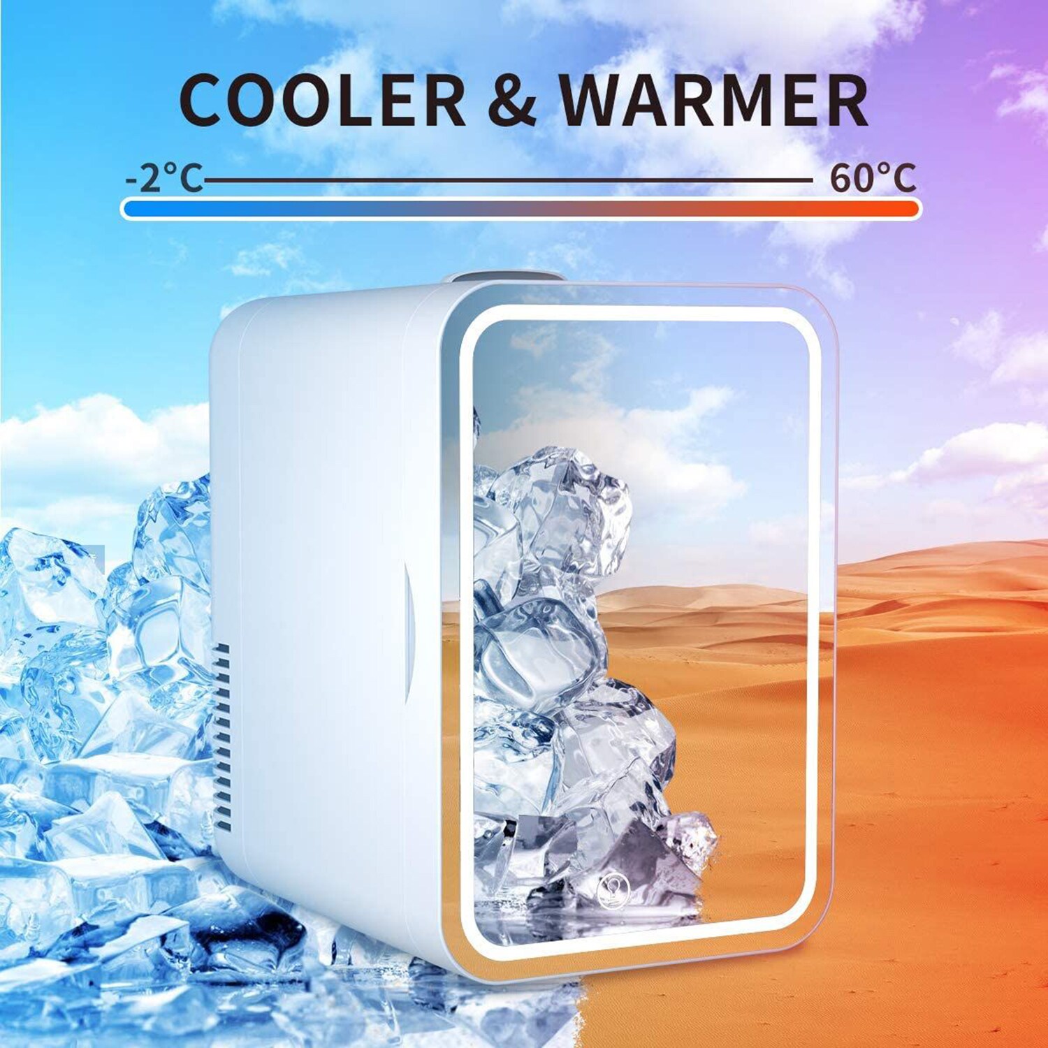 Personal Chiller LED Lighted Mini Fridge with Mirror Door