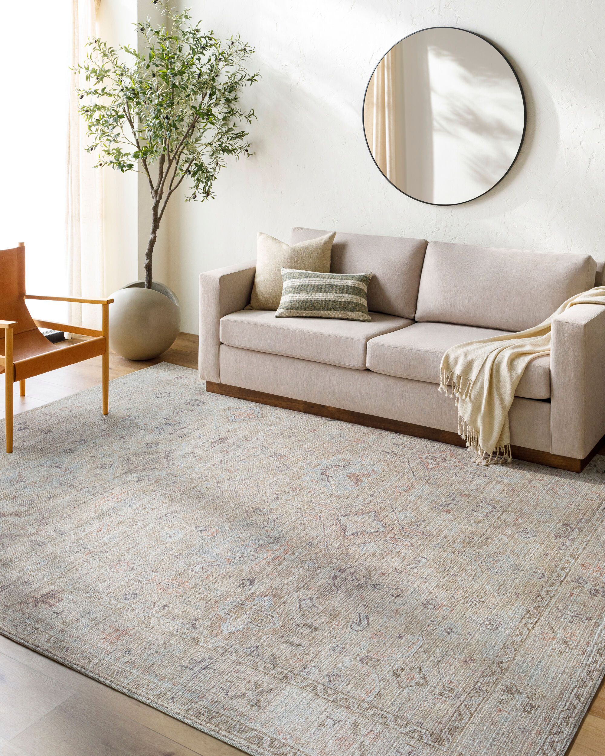 Marlene Cream Polyester Vintage Medallion Area Rug 6'6" x 9'