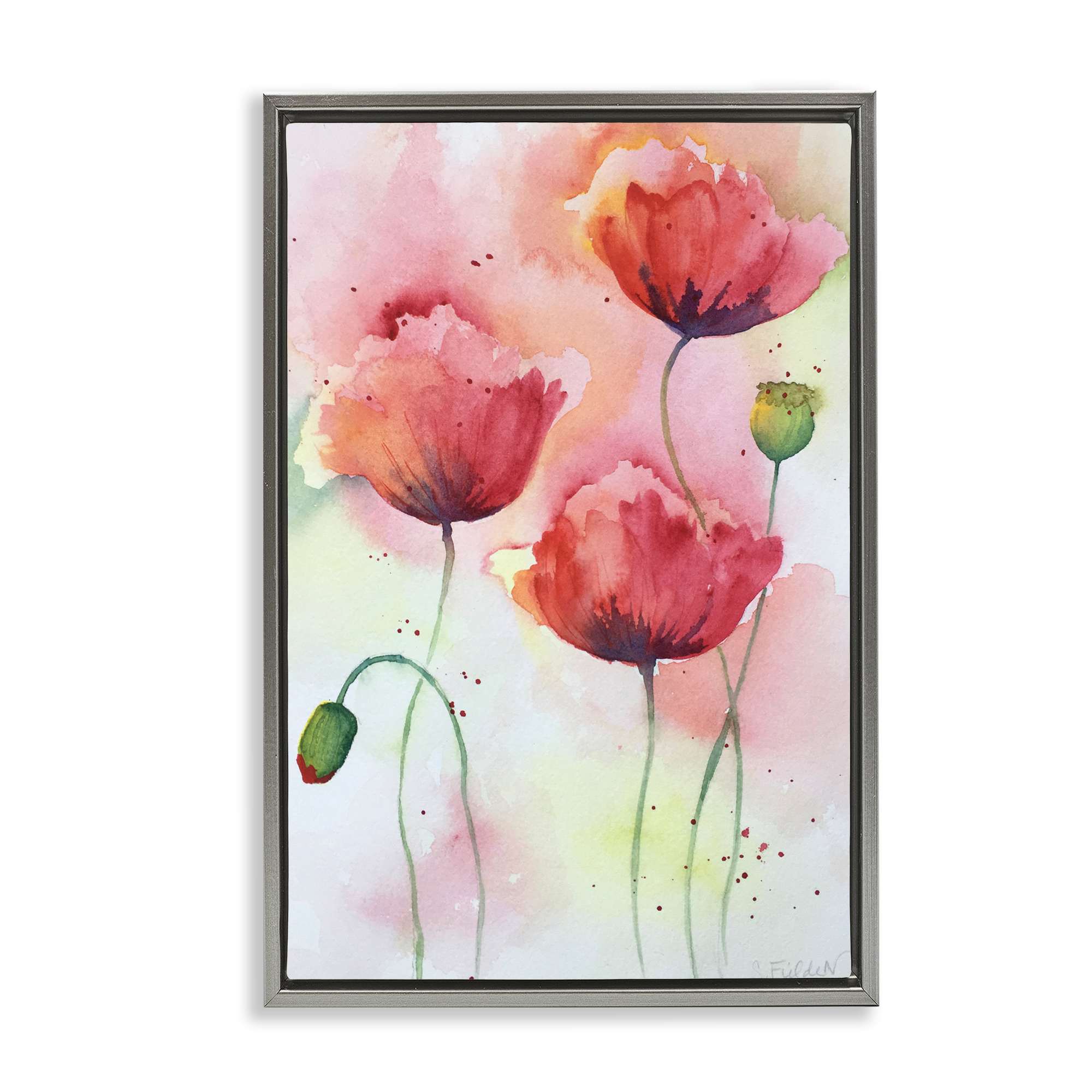 Stupell Industries BS-584-FFL-16X24 Red Poppies with Speckles Gray Framed Floater Canvas Wall Art By Stephanie Fielden 17 x 25