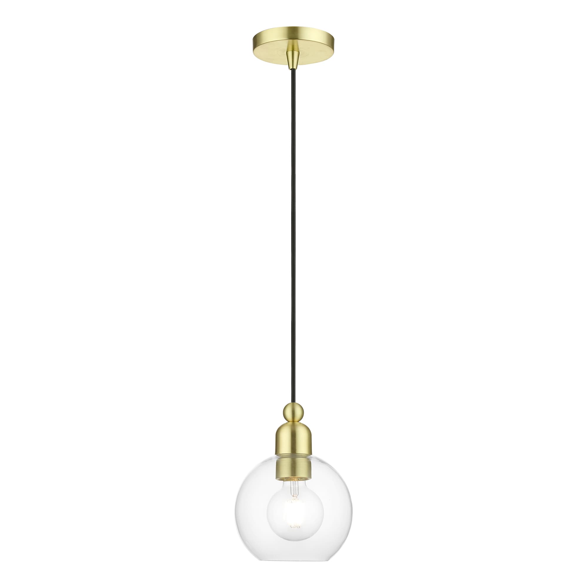 Livex Lighting Downtown Satin Brass Industrial Clear Glass Globe Mini ...