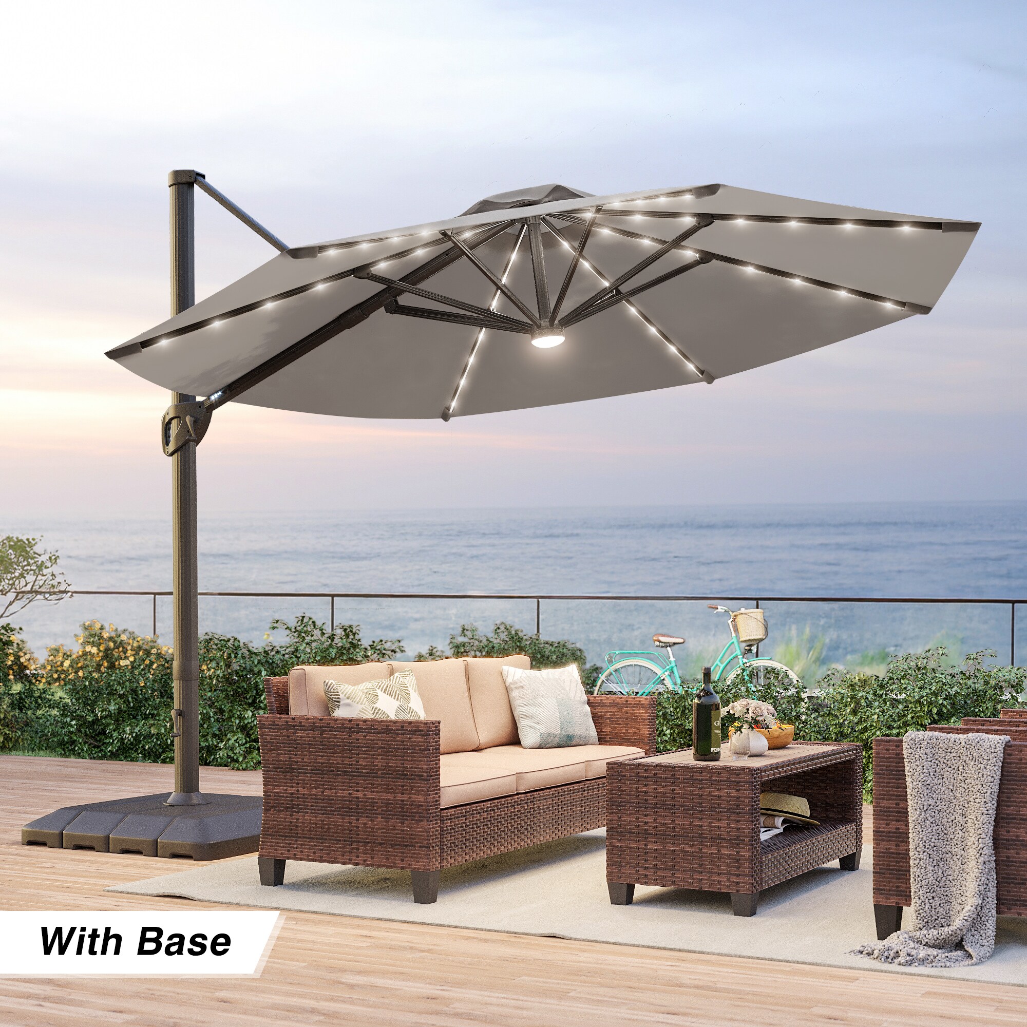 ACEGOSES 11-ft Aluminum Gray Cantilever Patio Umbrella with Lights