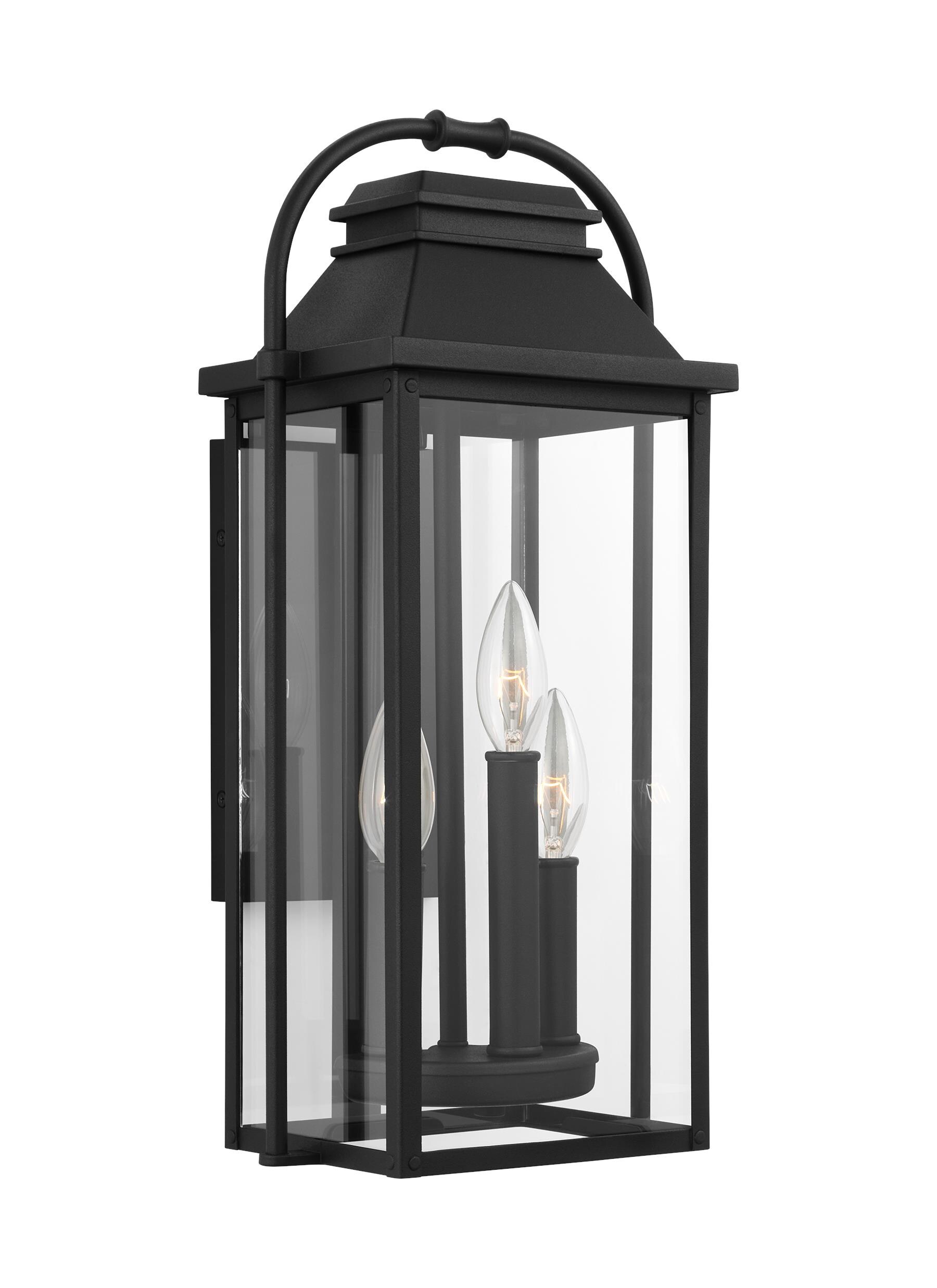 Textured Black 3-Light Outdoor Wall Sconce with Clear Glass Panels