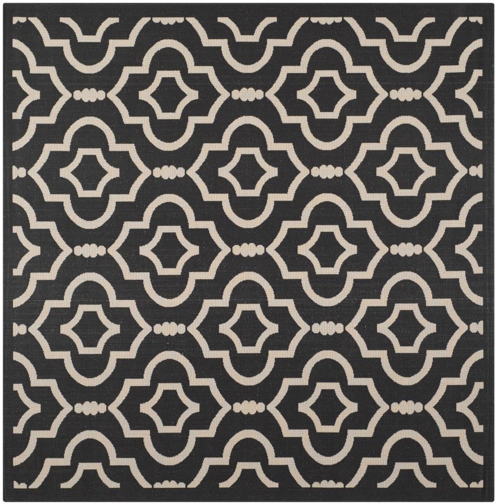 Safavieh CY6926-266-8SQ Courtyard Olina 8 x 8 (ft) Loomed Polypropylene Black/Beige Square Indoor/Outdoor Geometric Coastal Area rug