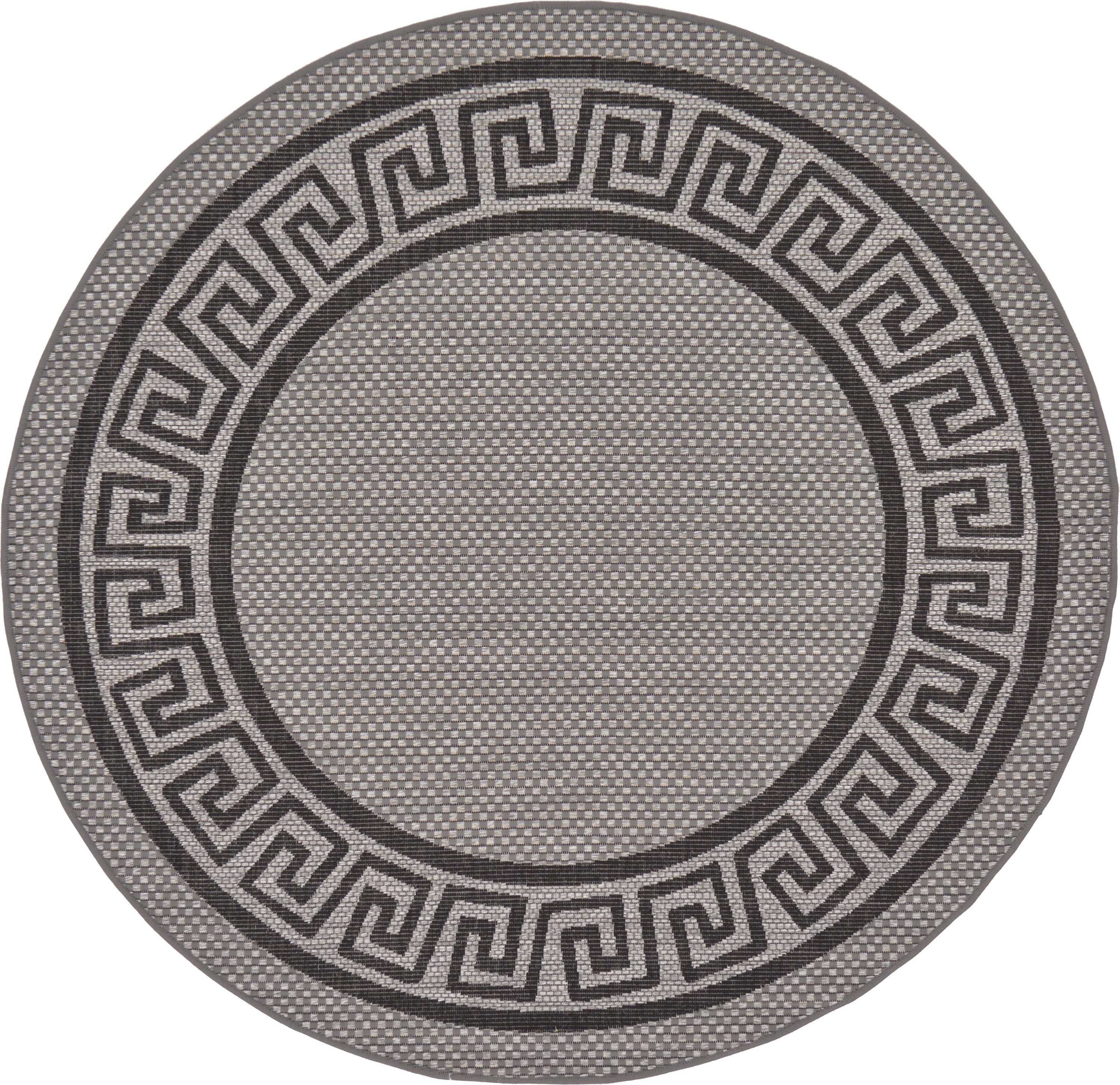 Unique Loom 3127235 Greek Key Outdoor 6 x 6 (ft) Loomed Polypropylene Gray/Black Round Indoor/Outdoor Geometric Global Area rug