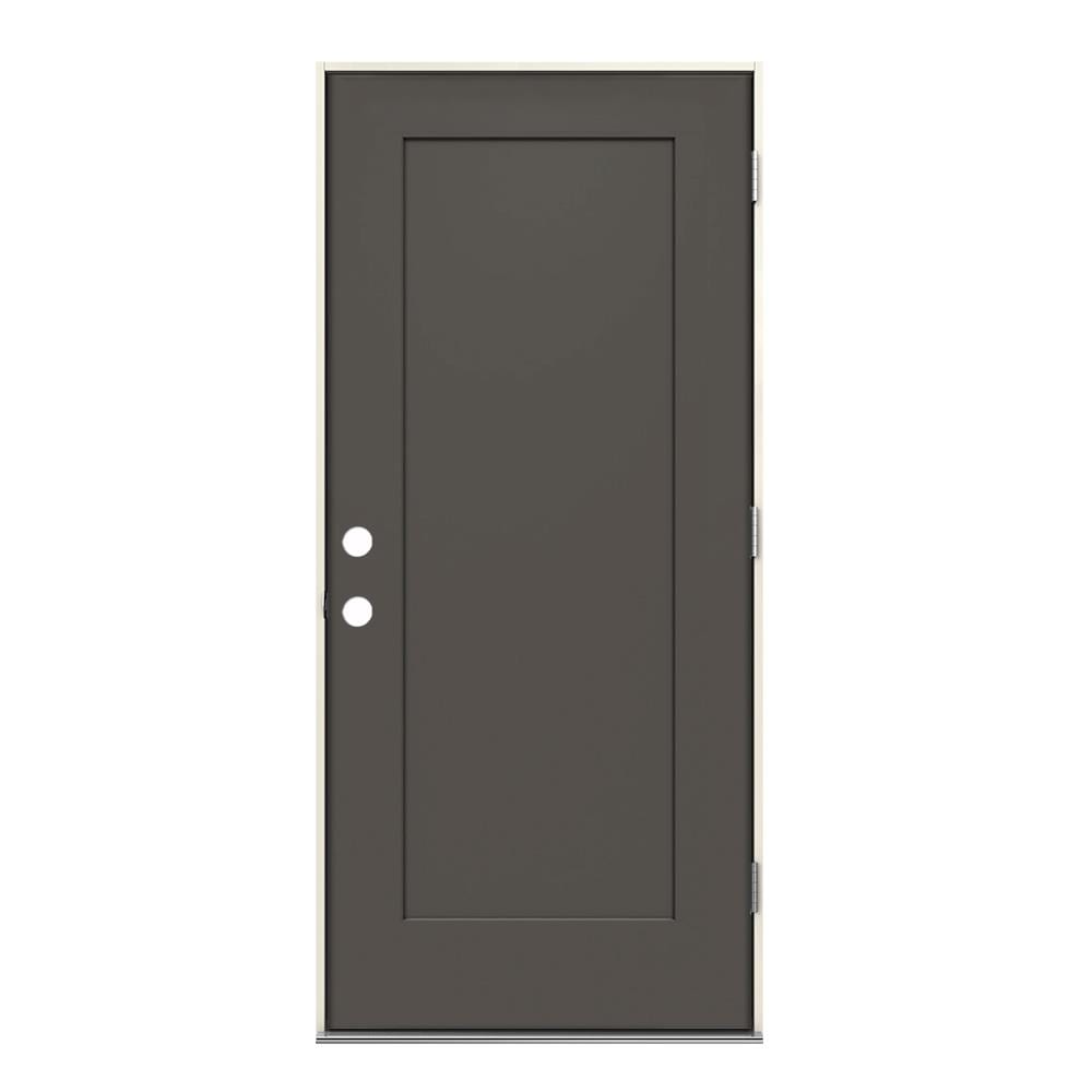 JELD-WEN LOWOLJW229900060 36-in x 80-in x 4-9/16-in Steel Left-Hand Outswing Timber Gray Painted Prehung Front Door Insulating Core