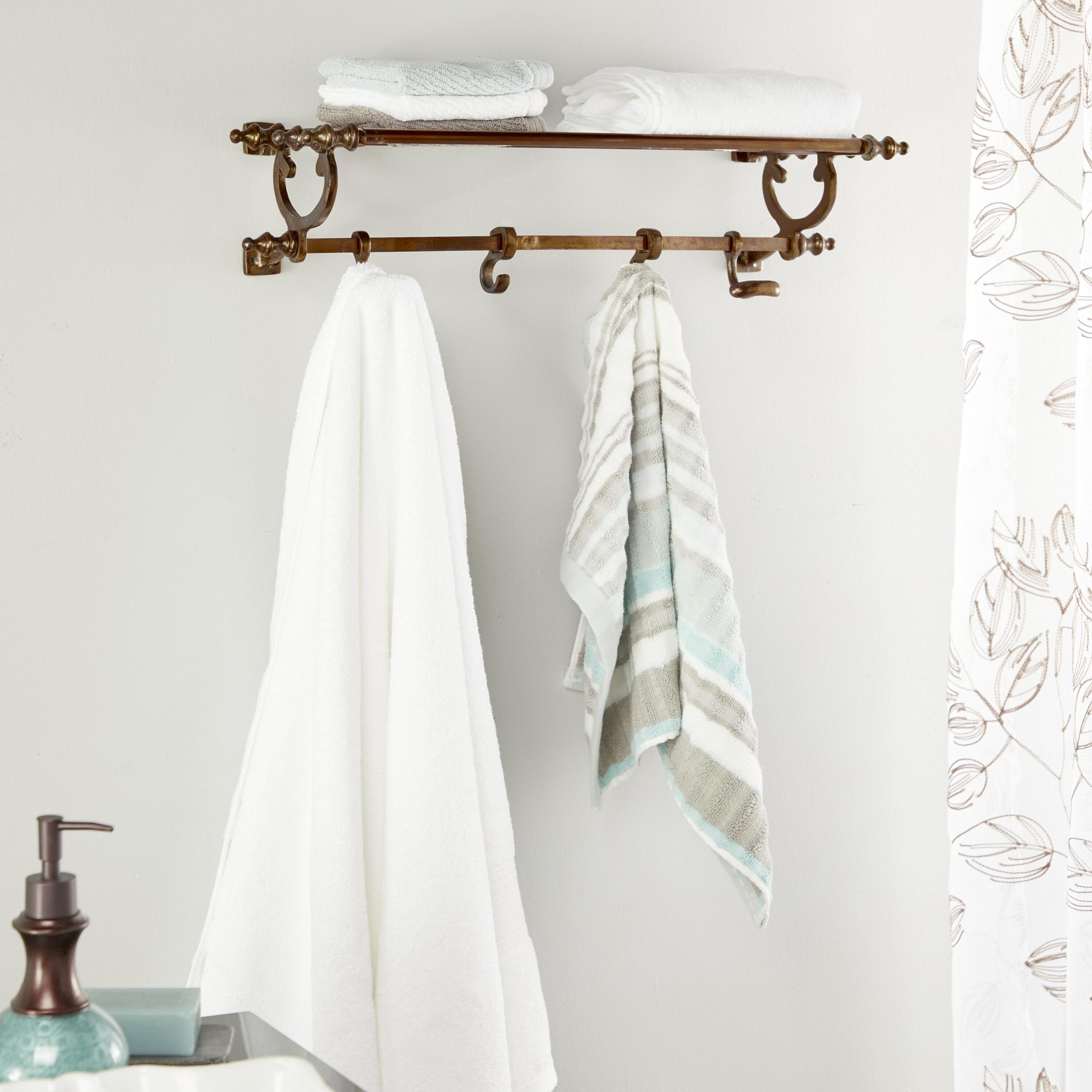 Grayson Lane 29260 24.55-Inches L x 8.1-Inches D x 5.95-Inches H Copper with Towel Hooks Aluminum Rectangular Floating shelf