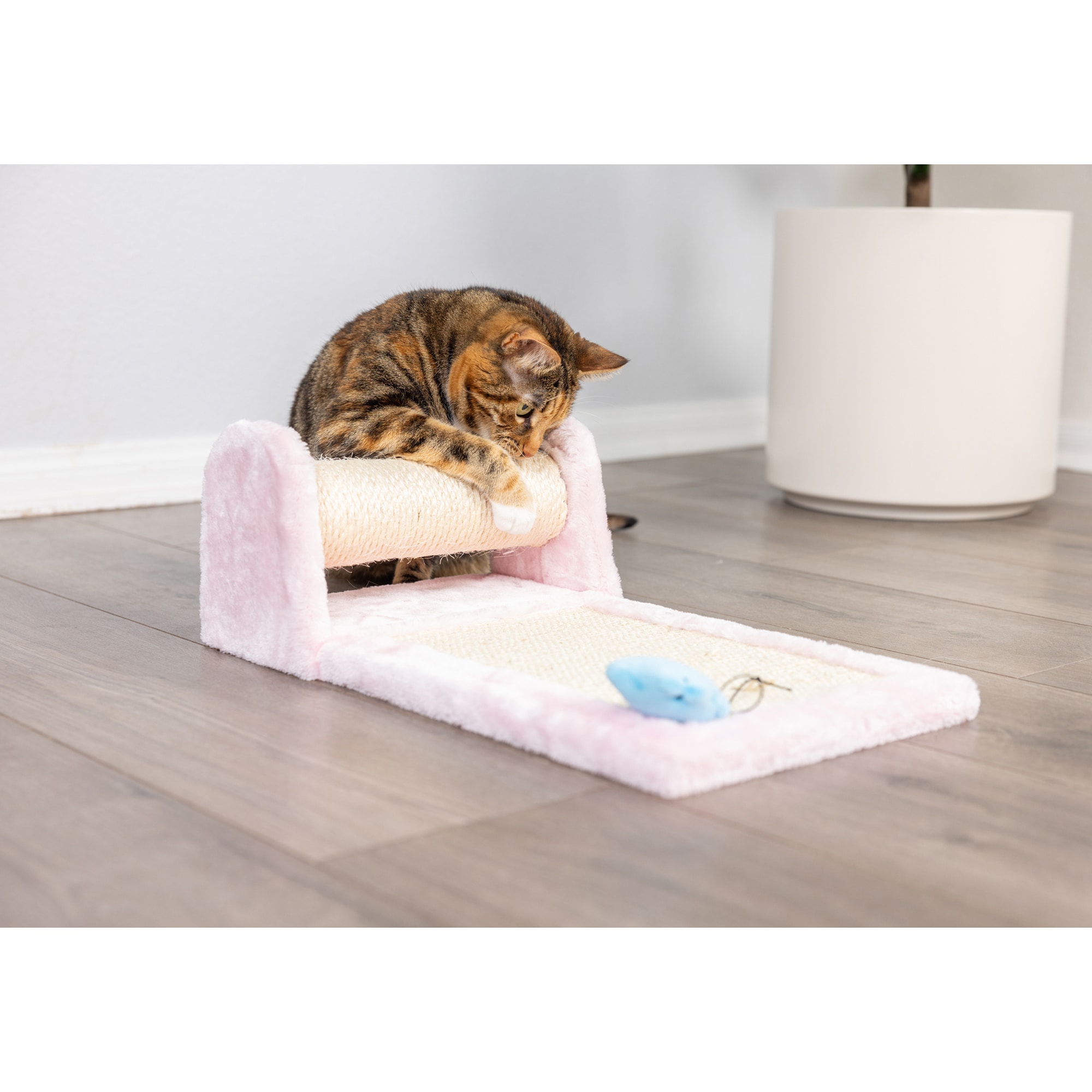 Pink Faux Fur and Sisal Rolling Cat Scratcher
