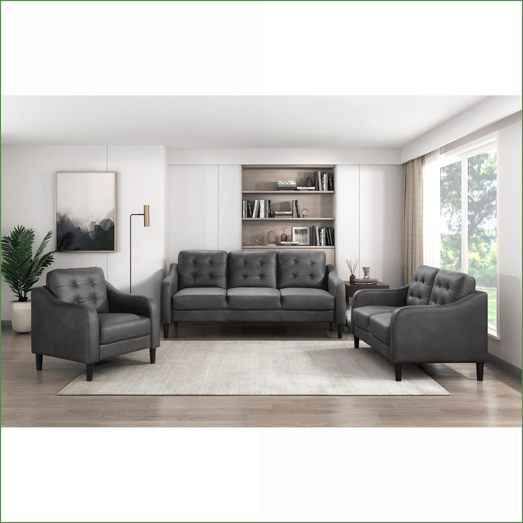 Watnature Sofas Slate Gray Microfiber Button Tufted Contoured Arms ...