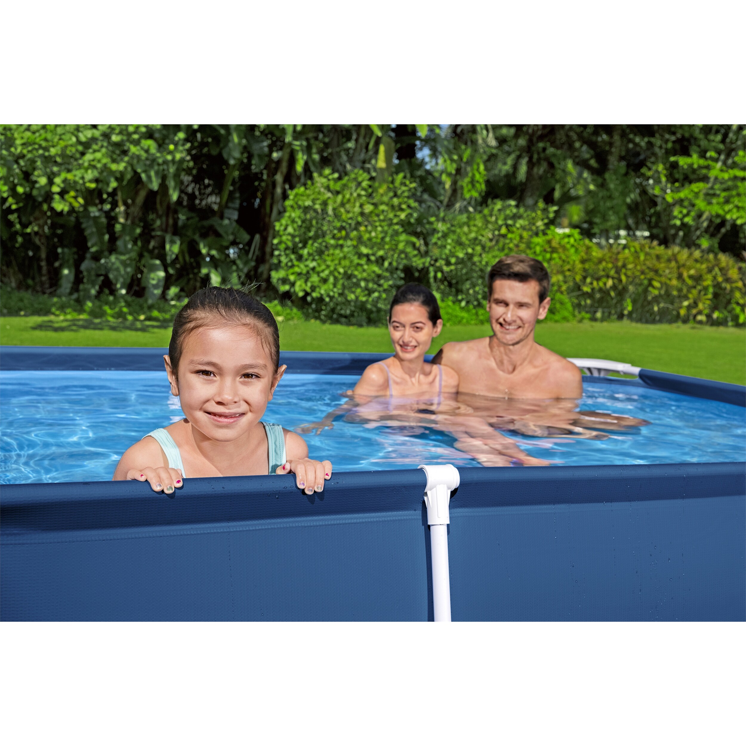 Blue Steel Frame Rectangular Above Ground Pool with Pump