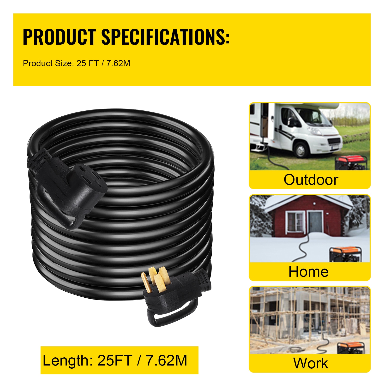 Tuyubris Inc. 50 Amp 125 250 Volt RV Extension Cord 25 FT STW 6 AWG ...