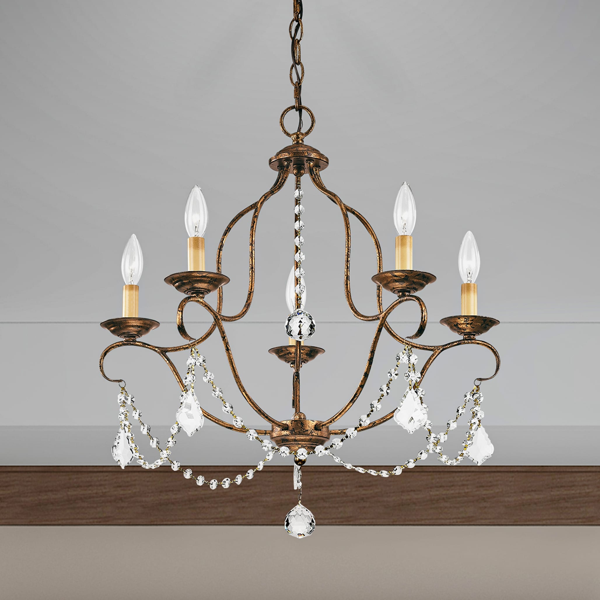 Venetian Golden Bronze Mini Crystal 5-Light Chandelier