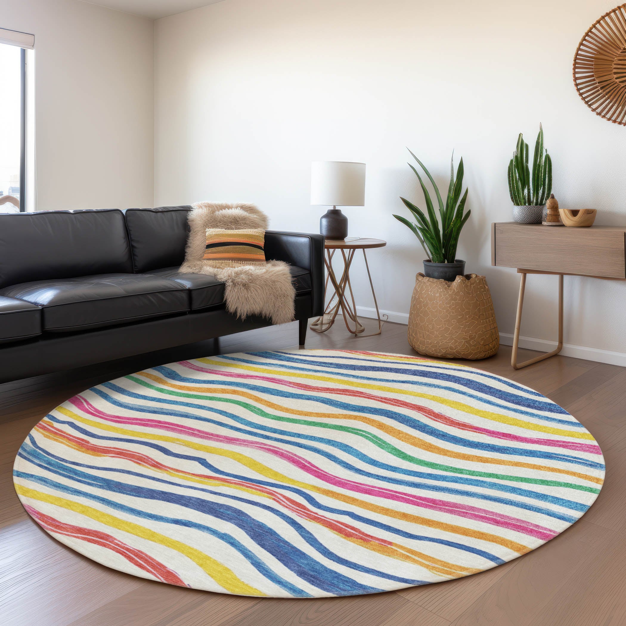Addison Rugs ACN1583IV8RO Chantille ACN1583IV 8 x 8 (ft) Polyester Ivory Round Indoor/Outdoor Geometric Machine washable Area rug