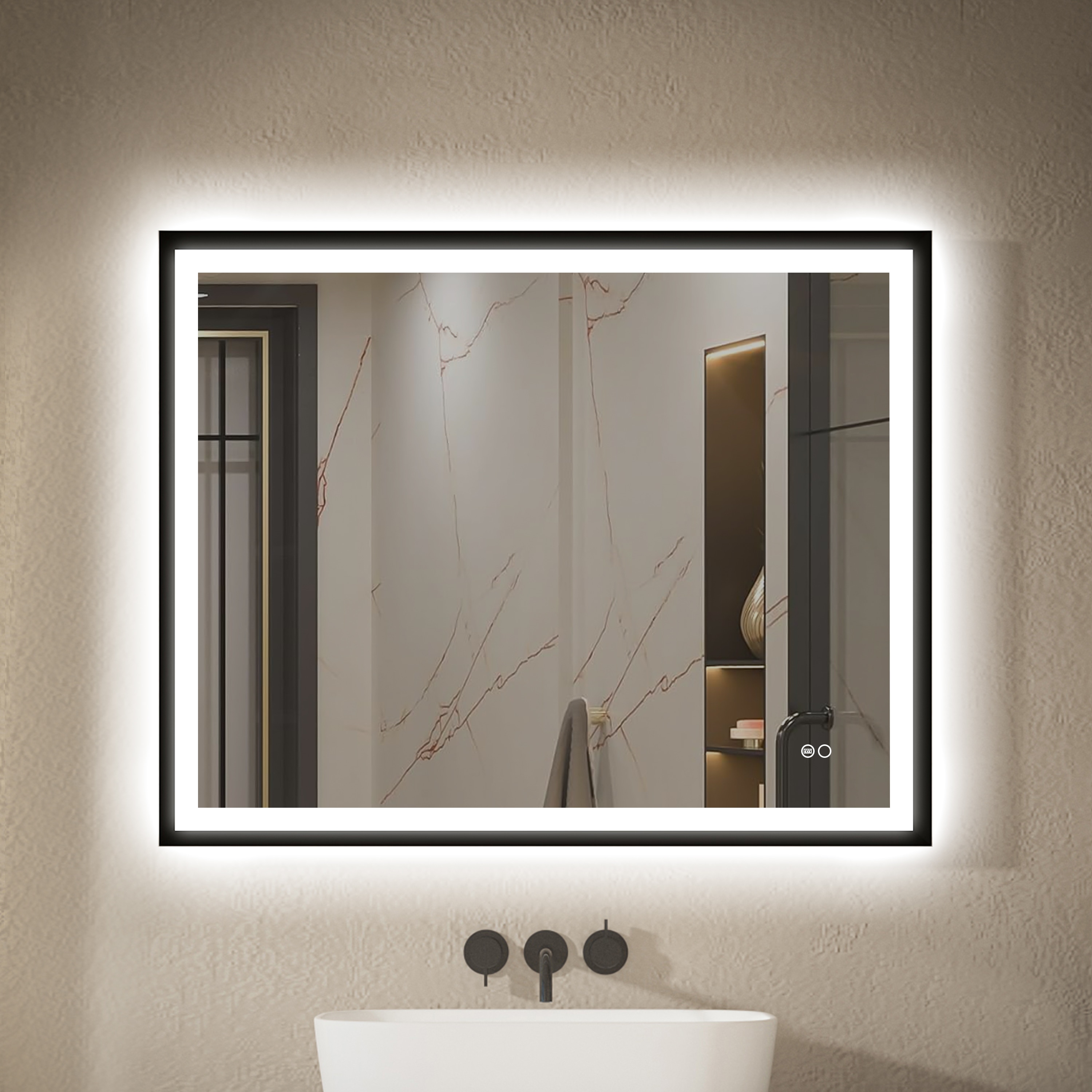 Forclover MRW-6F4032MB 40-Inches x 32-Inches Beveled Rectangle Dimmable LED Lighted Fog Free Bathroom Vanity Mirror ( Black )