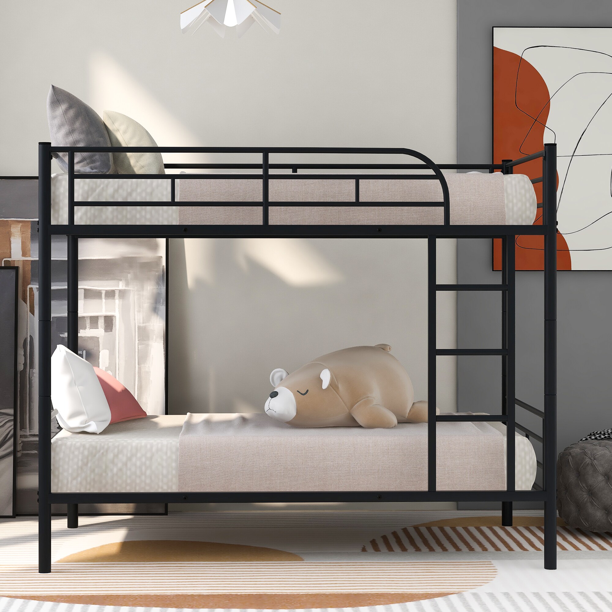 CASAINC Black Twin Over Twin Bunk Bed in the Bunk Beds department at ...