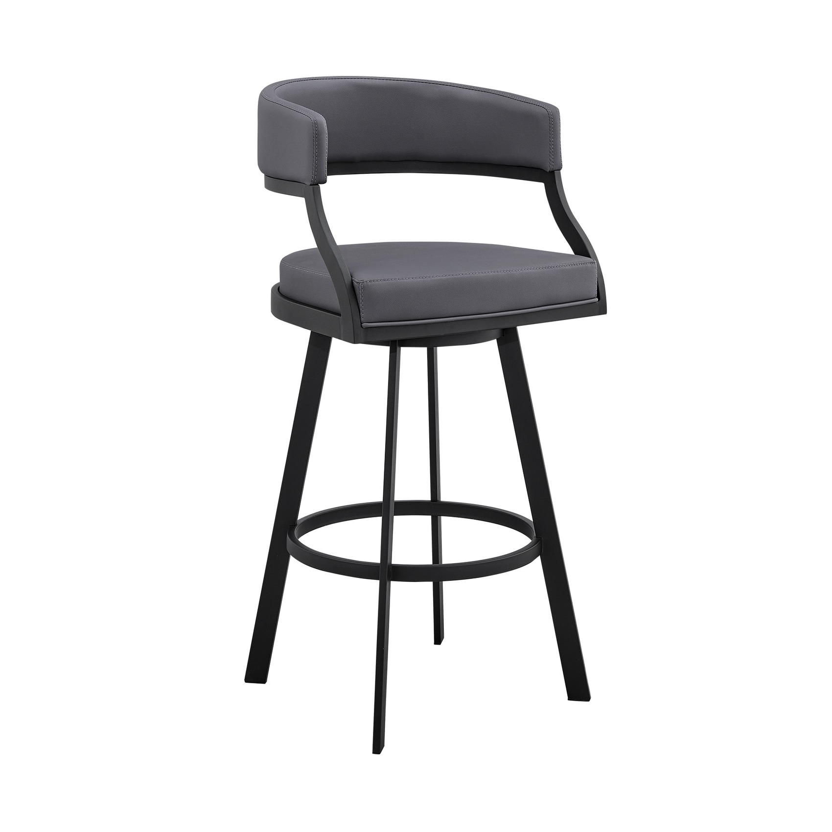 HomeRoots 4000476757 Grey 26-in H Counter height Round seat Upholstered Swivel Metal Bar Stool with Arms and Back
