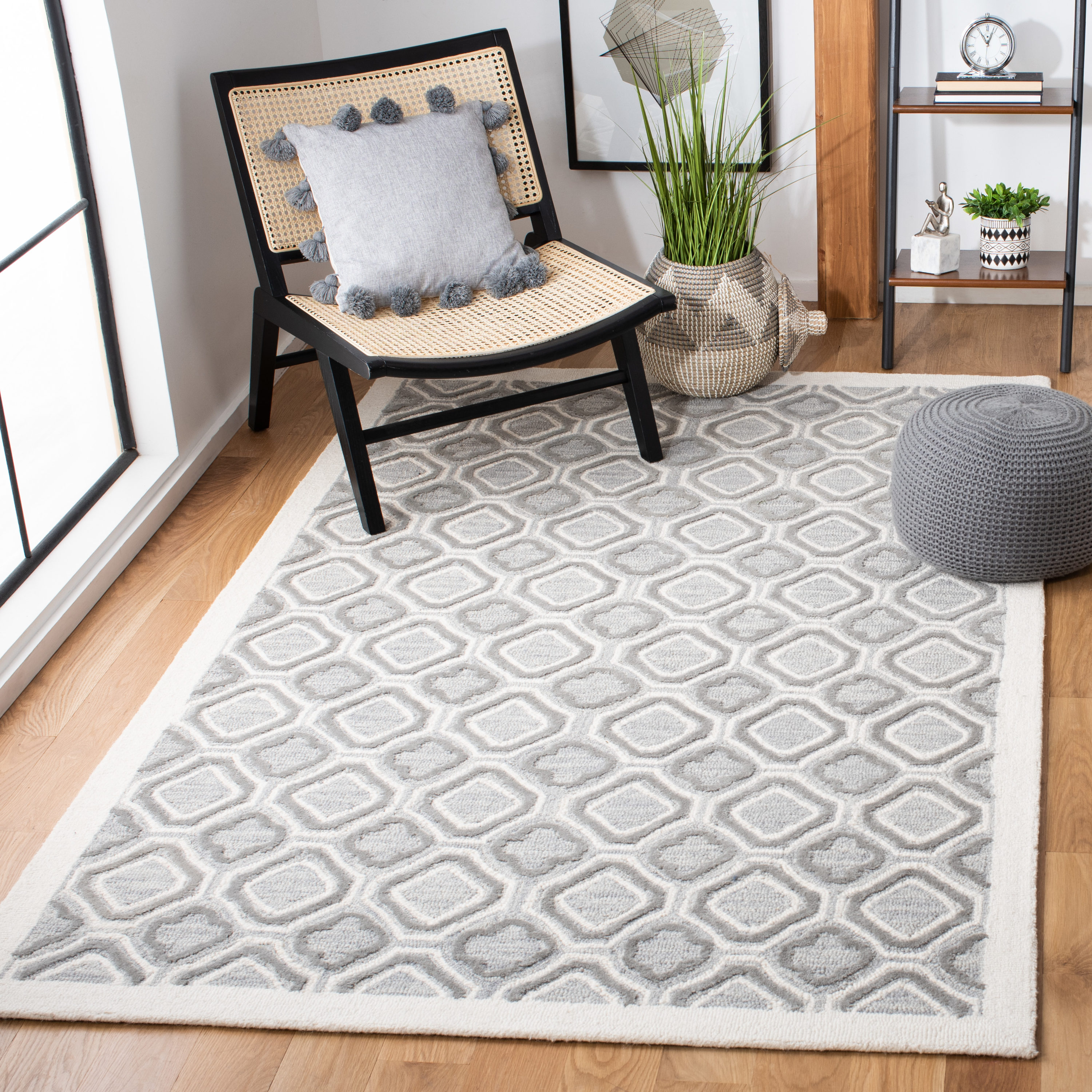 Gray and Ivory Hand-Tufted Wool 6' Square Area Rug