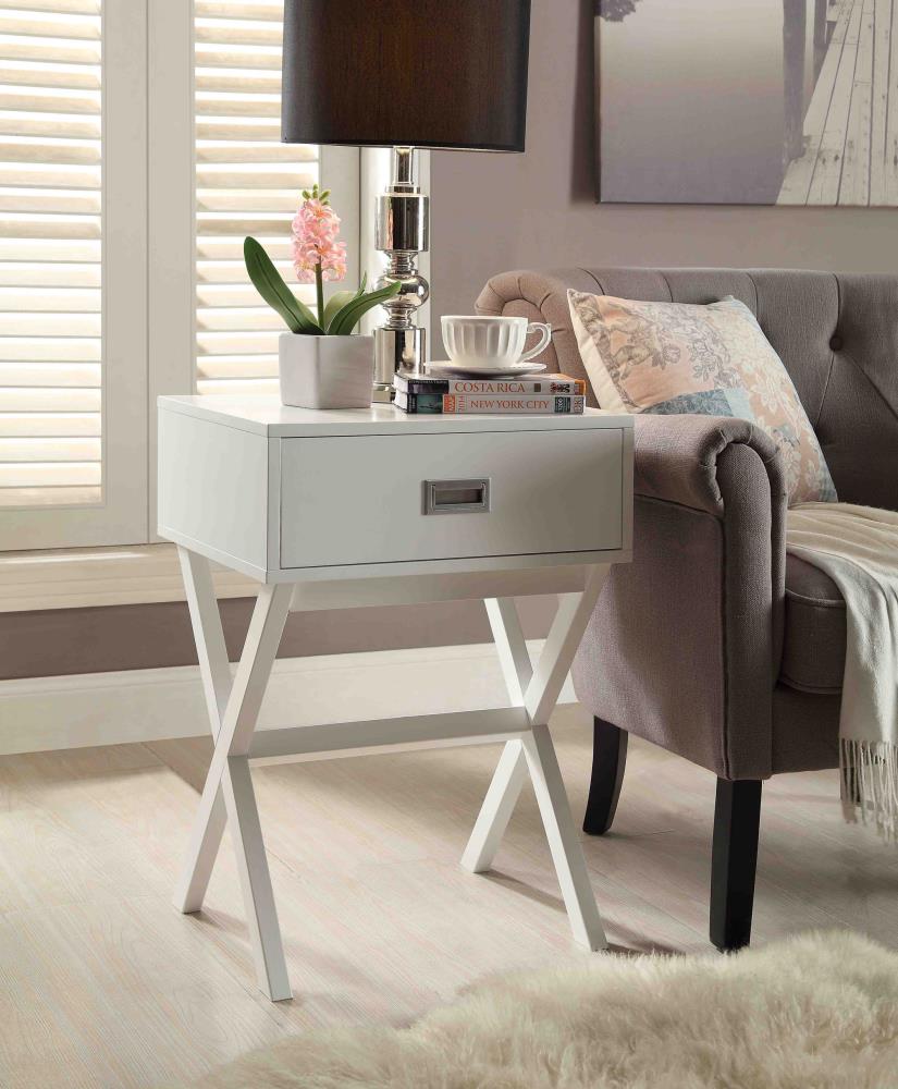 Landon Modern White Wood End Table with Concealed Drawer