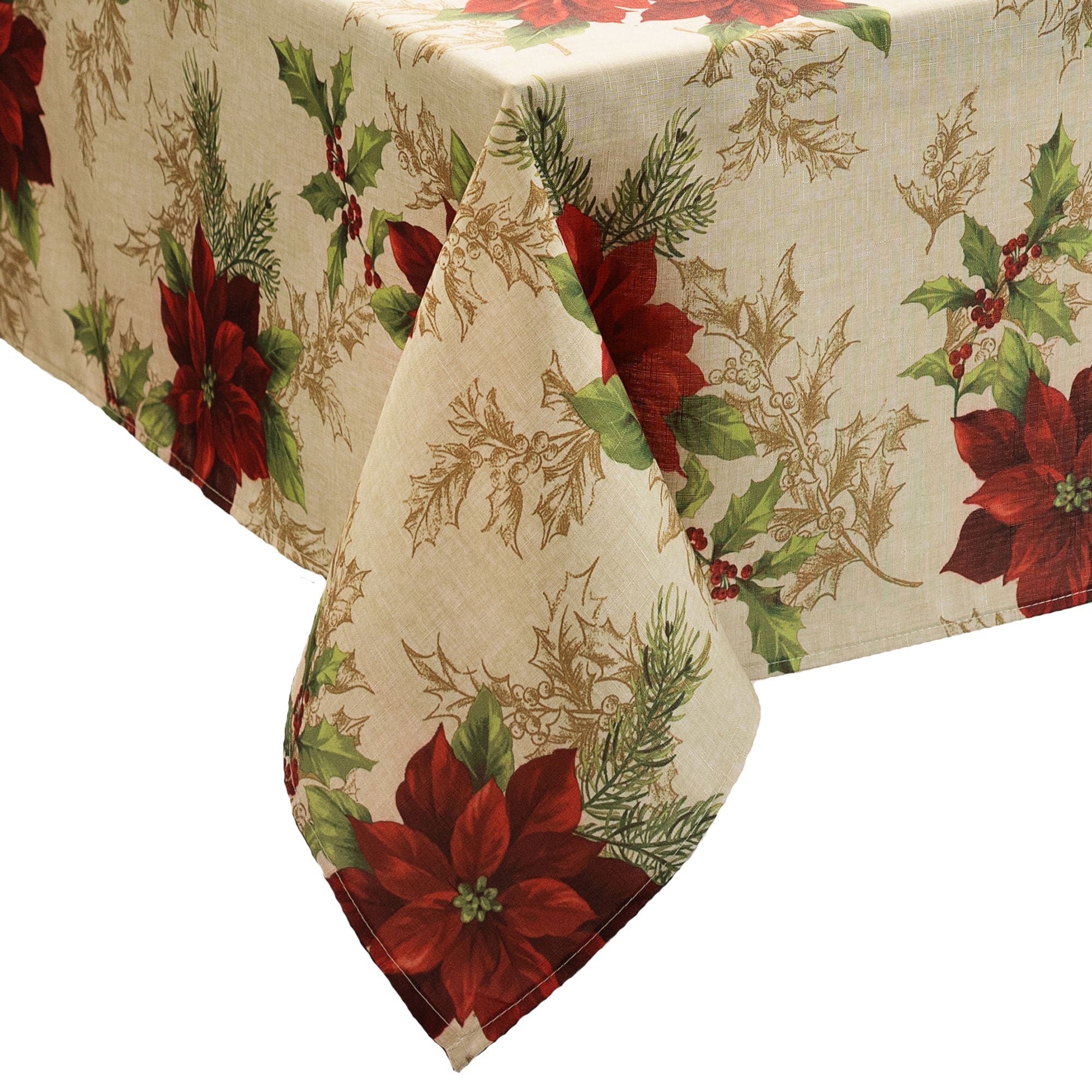 Elrene Home Fashions 194590031534 Festive Poinsettia Holiday 60"x120" Indoor Mulitcolor Table Cover for 8-ft rectangle