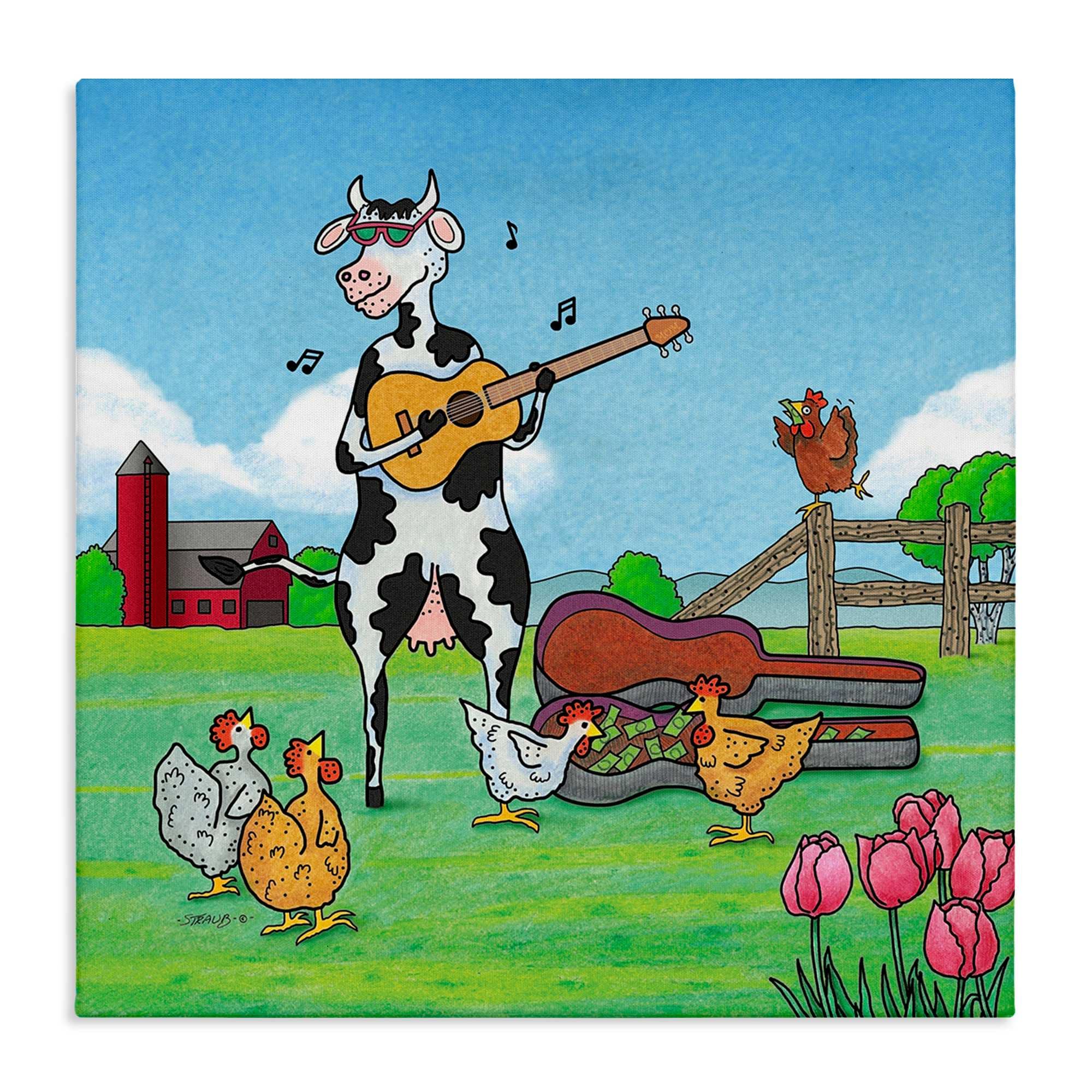 Stupell Industries BT-028-CN-36X36 Busking Cow with Audience Canvas Wall Art By Roger Straub 36 x 36