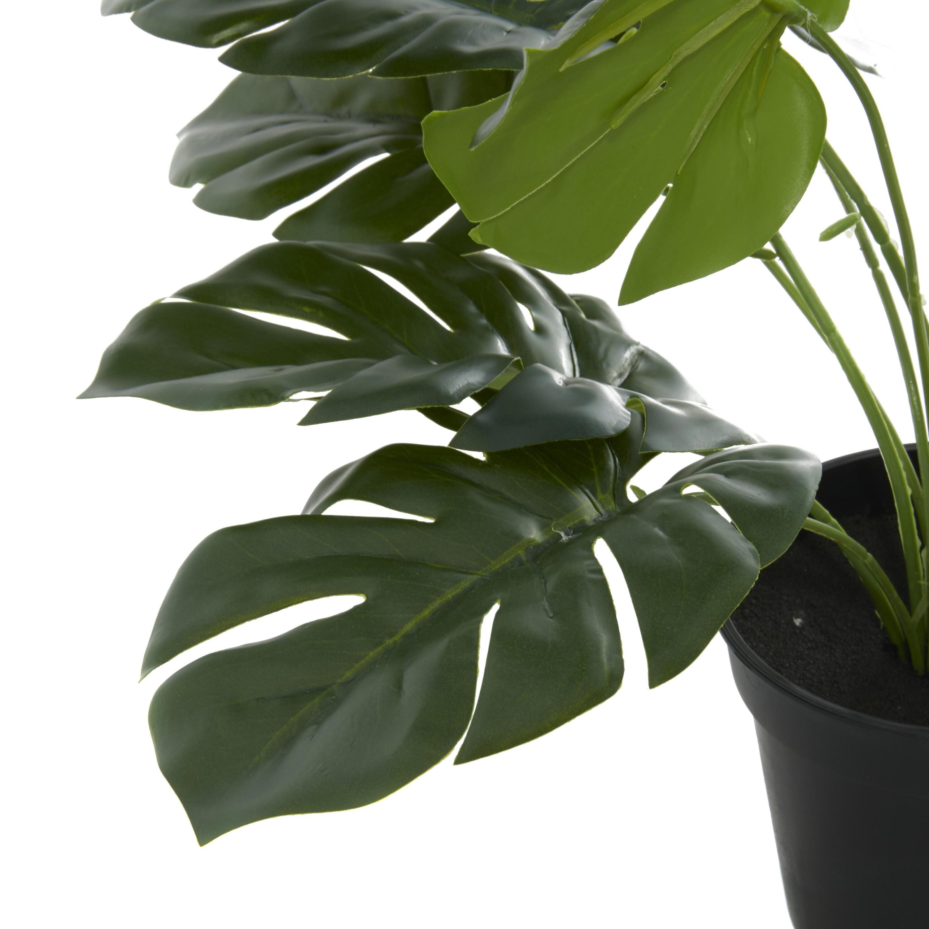20" Green Artificial Monstera Plant in Black Plastic Pot