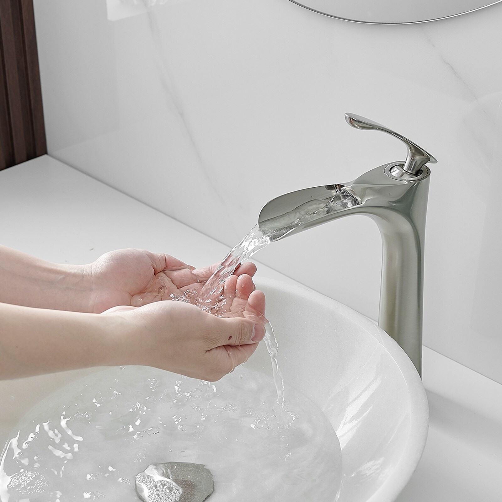Brushed Nickel Single Handle Vessel Sink Faucet with Drain Assembly