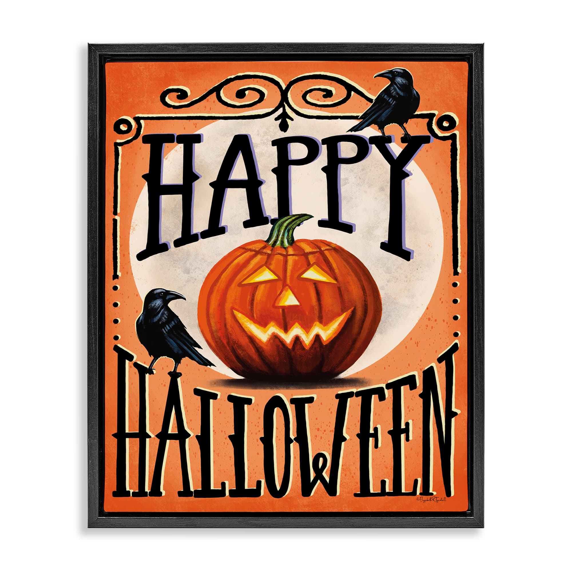 Stupell Industries BS-668-FFB-24X30 Happy Halloween with Crows Black Framed Floater Canvas Wall Art By Elizabeth Tyndall 25 x 31