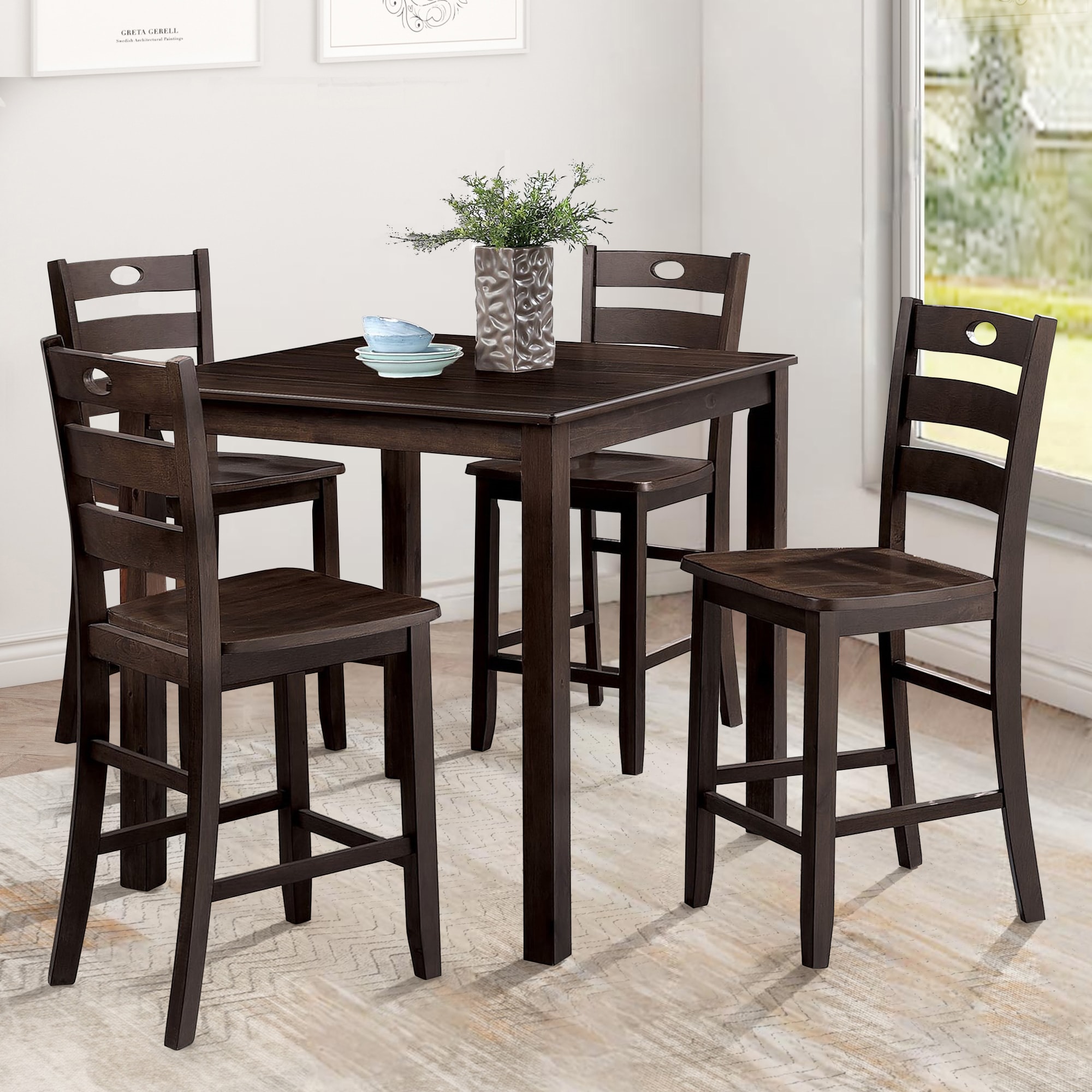 IHOMEadore MDFM3419EX-PT-5PK Espresso Transitional Dining Room Set with Rectangular Table ( Seats 4 )