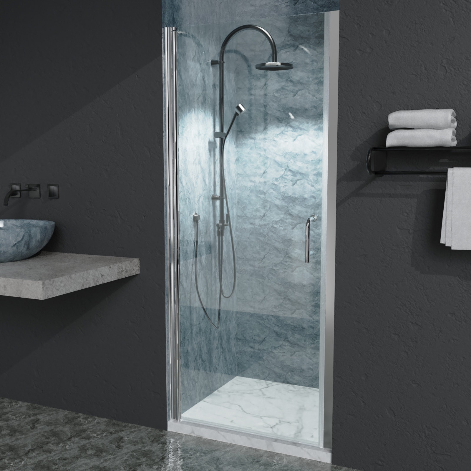 WELLFOR CB-FTL006 KE Pivot Shower Door Silver 32-in to 33-in W x 72-in H Frameless Pivot Shower Door 1/4-in Thick Clear Glass