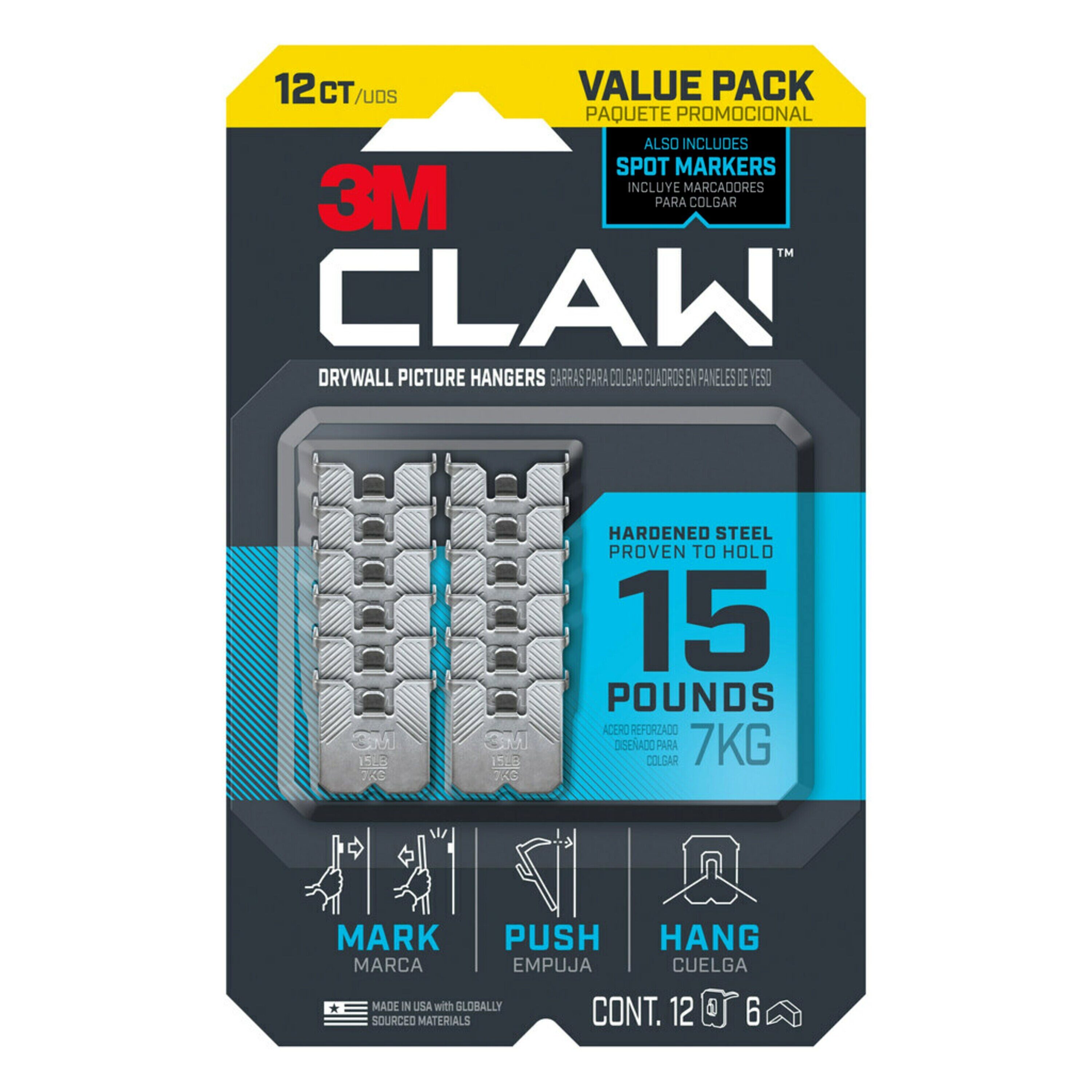 3M CLAW 3.3 in. H Steel Black 15 lbs. Load Capacity Drywall Hook