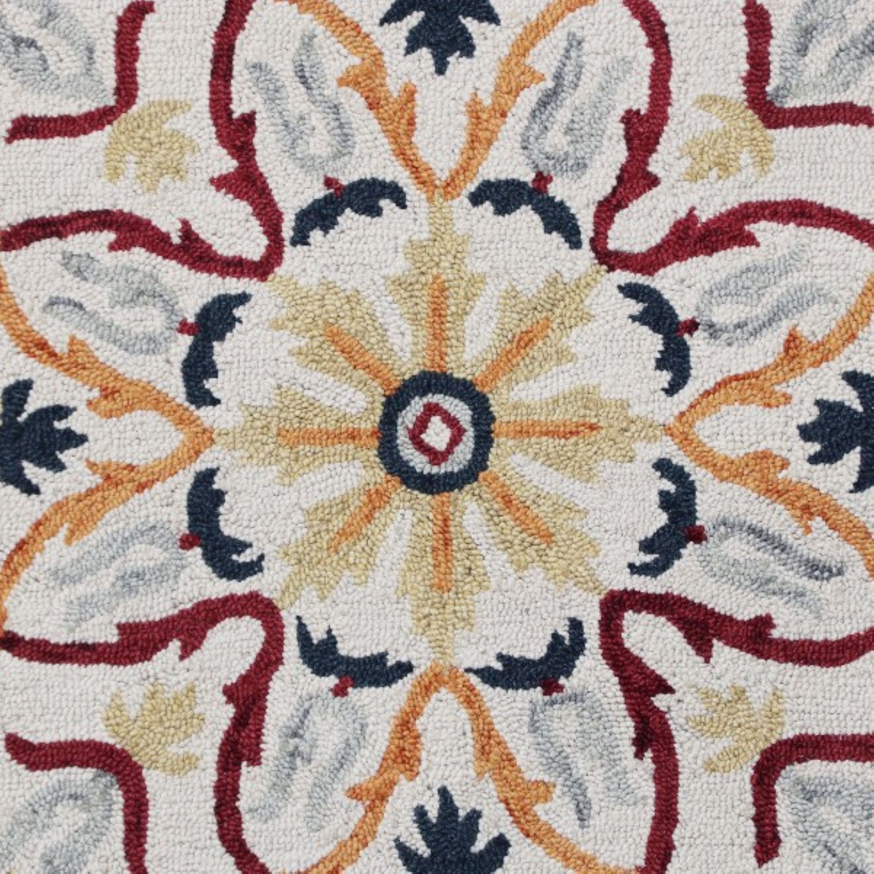 Handmade Red and Yellow Floral Wool Round Rug, 4 ft.