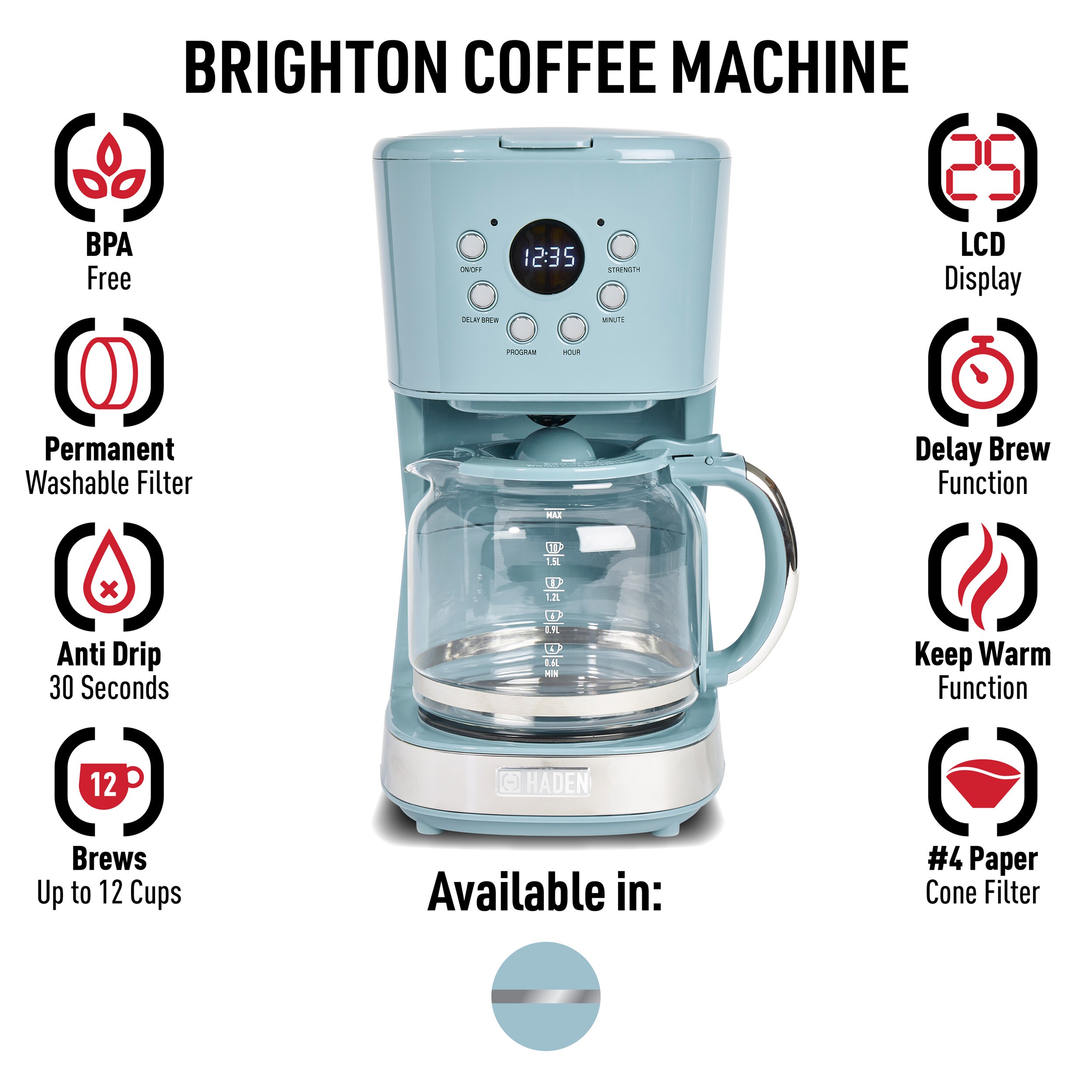 Haden 12-Cup Turquoise Residential Drip Coffee Maker in the Coffee Makers  department at